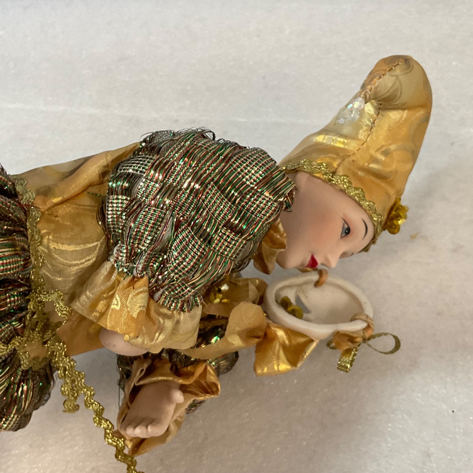 Gold Harlequin Jester Musical Wind Up Doll 12in Mask Base Mount - Image 18