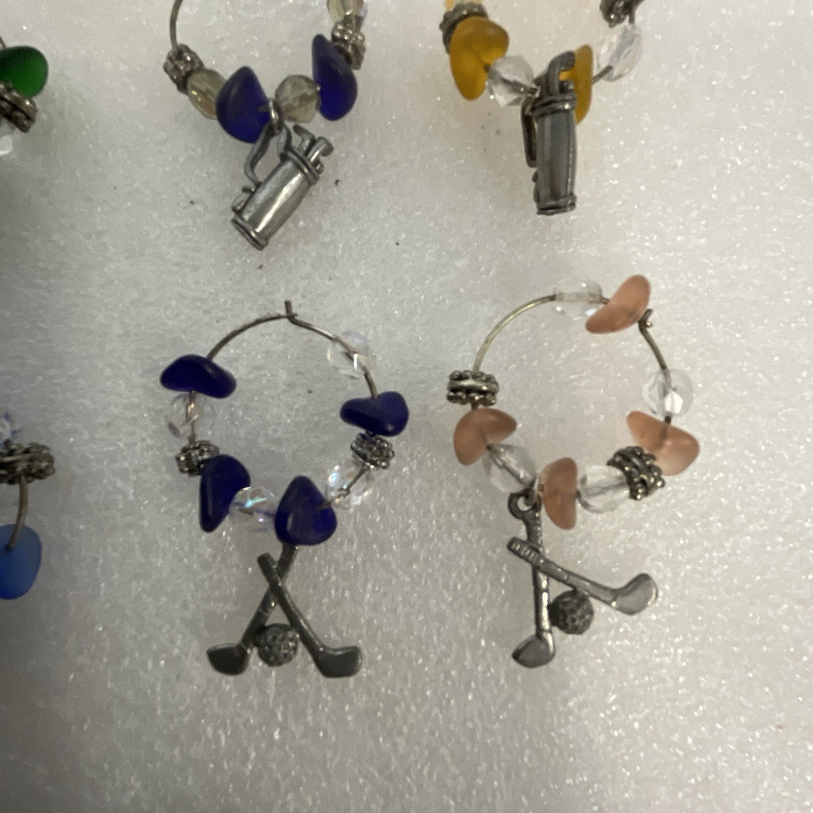 Lot of 10 Wine Glass Charms Golf Theme Beaded Stem Markers w/ Pouch - Image 5