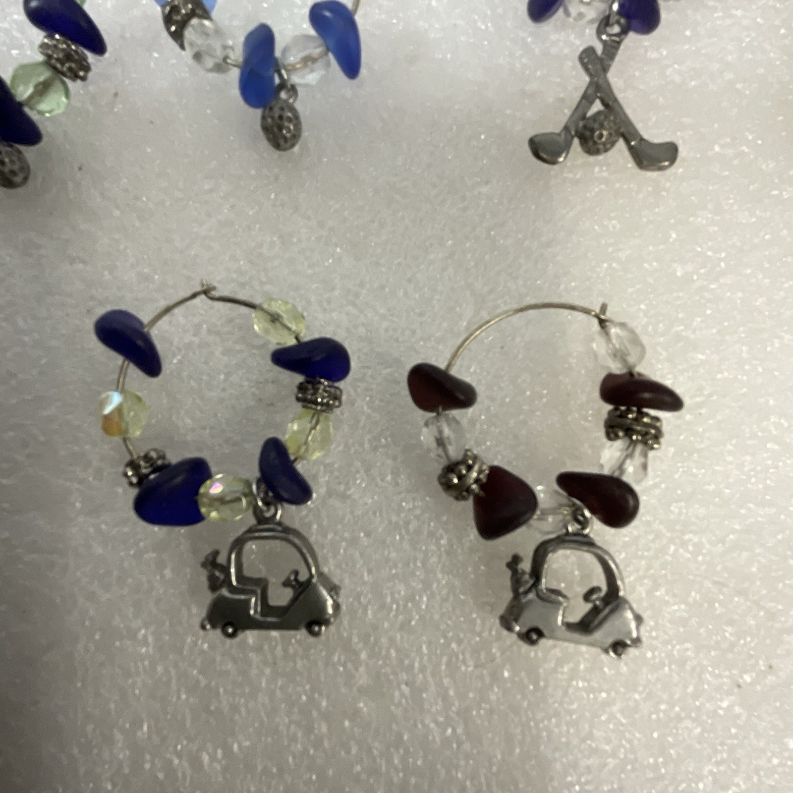 Lot of 10 Wine Glass Charms Golf Theme Beaded Stem Markers w/ Pouch - Image 7