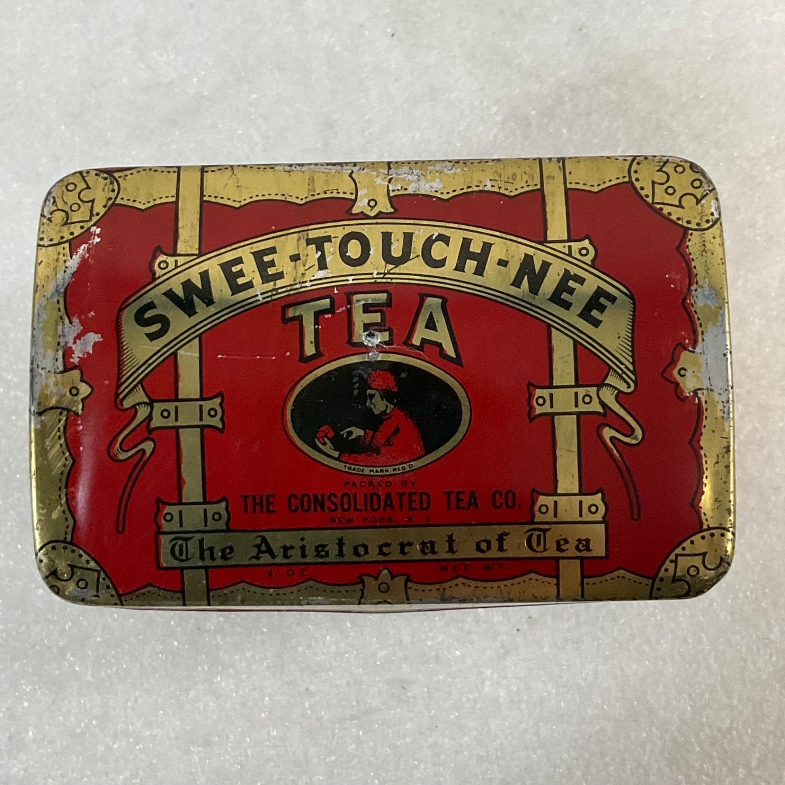 Swee-Touch-Nee Tea Tin Consolidated Tea Co Red 4 oz 4 in - Image 6