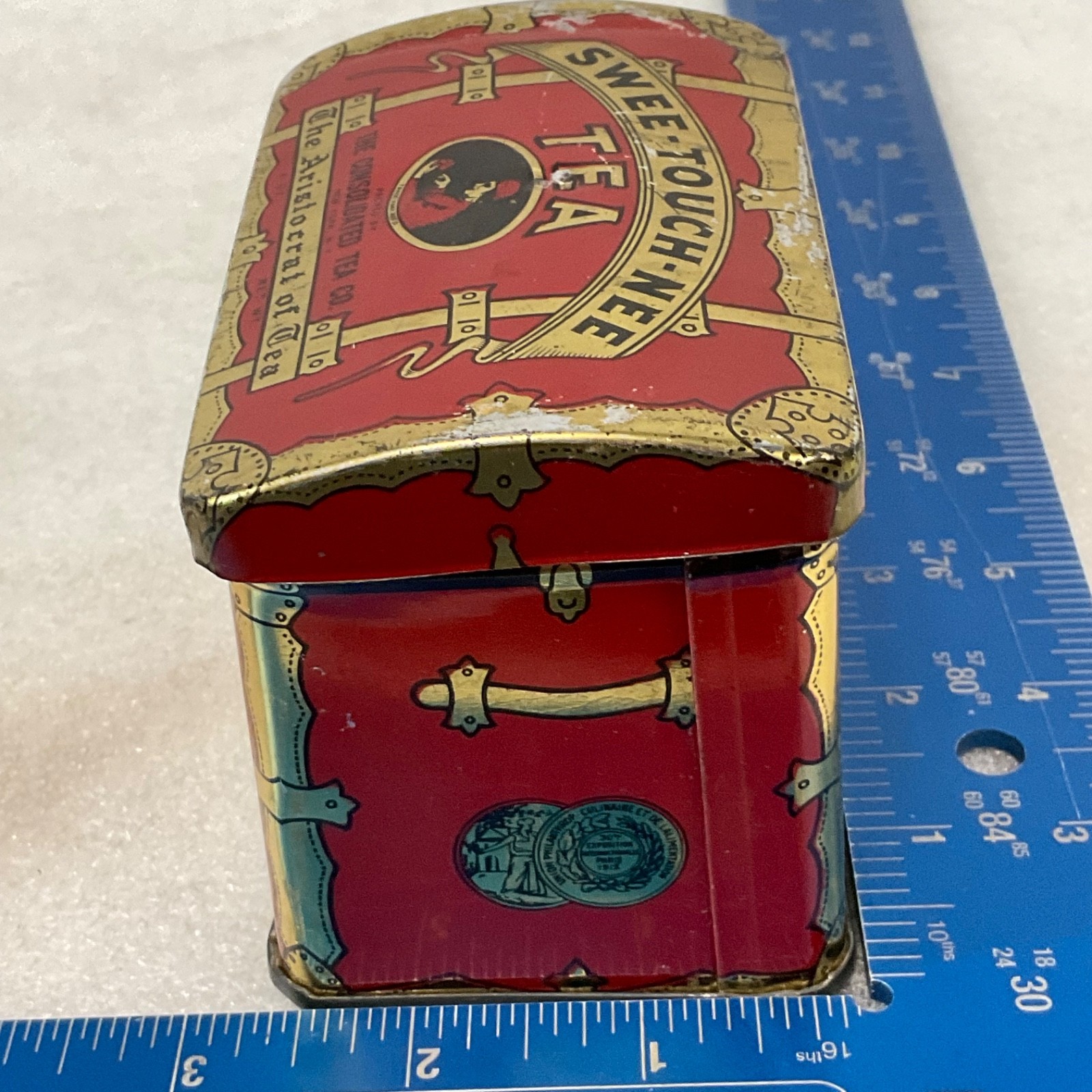 Swee-Touch-Nee Tea Tin Consolidated Tea Co Red 4 oz 4 in - Image 12