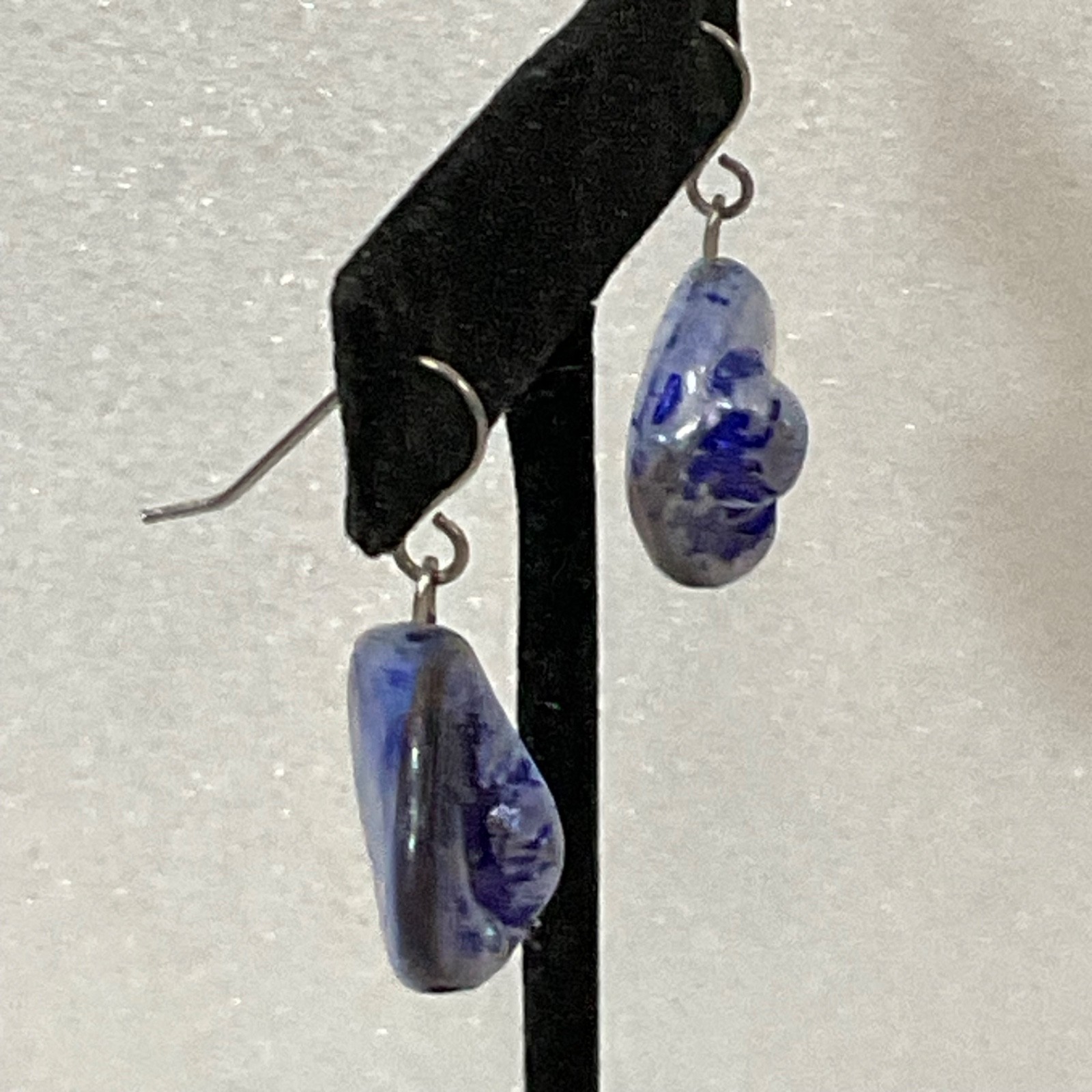 Handmade Blue White Glass Drop Earrings, Dangle Art Jewelry, 8g, 1" Length - Image 4