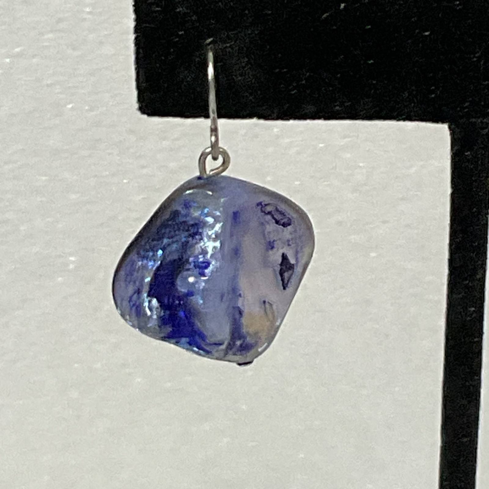 Handmade Blue White Glass Drop Earrings, Dangle Art Jewelry, 8g, 1" Length - Image 3