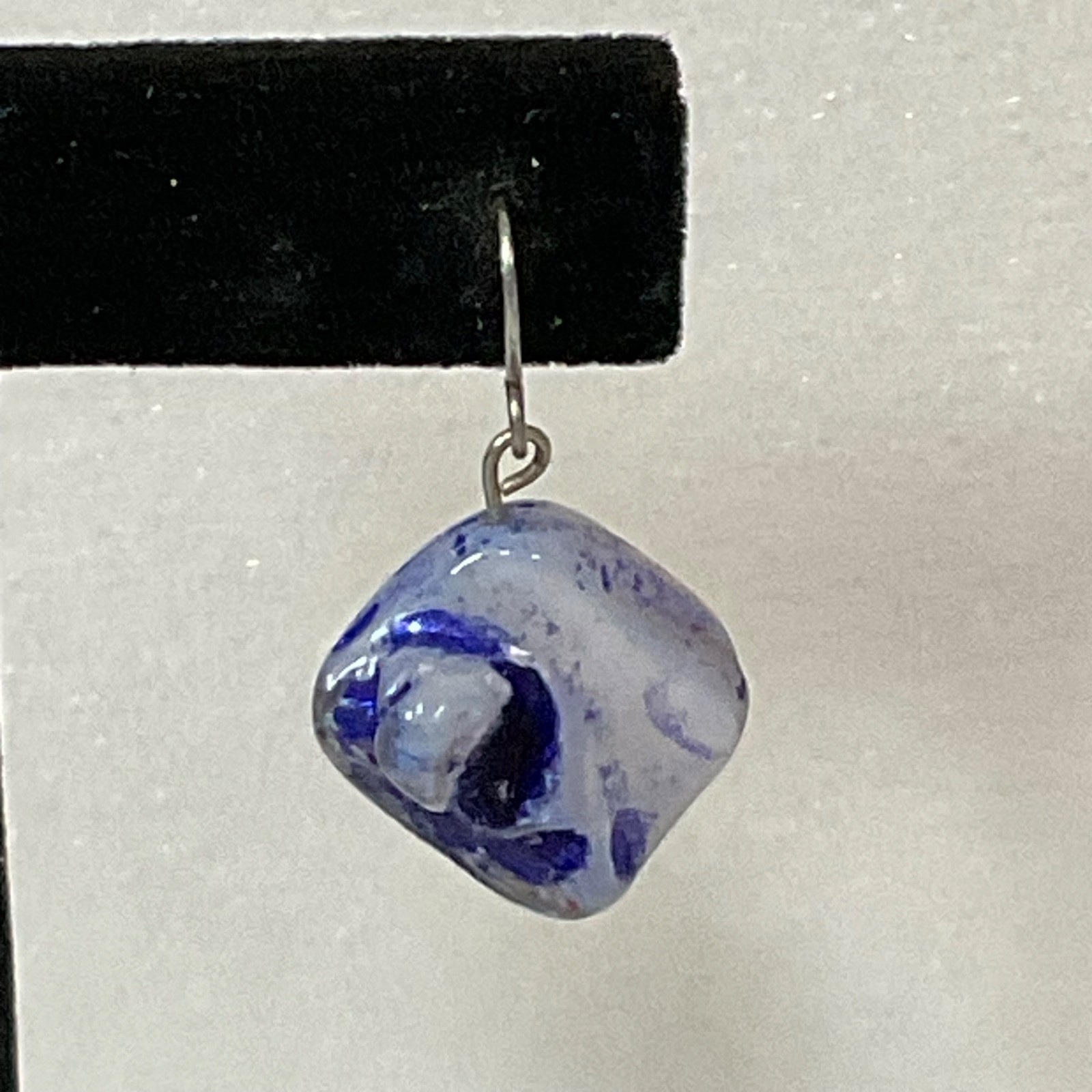 Handmade Blue White Glass Drop Earrings, Dangle Art Jewelry, 8g, 1" Length - Image 2