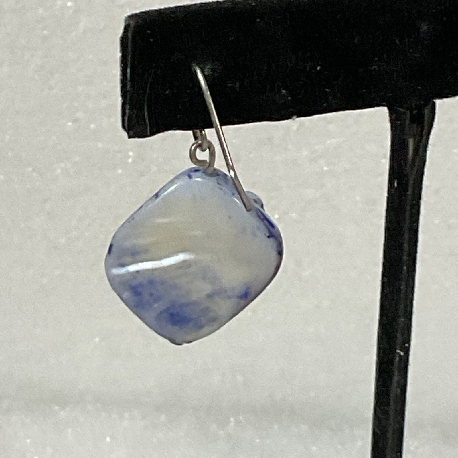 Handmade Blue White Glass Drop Earrings, Dangle Art Jewelry, 8g, 1" Length - Image 7