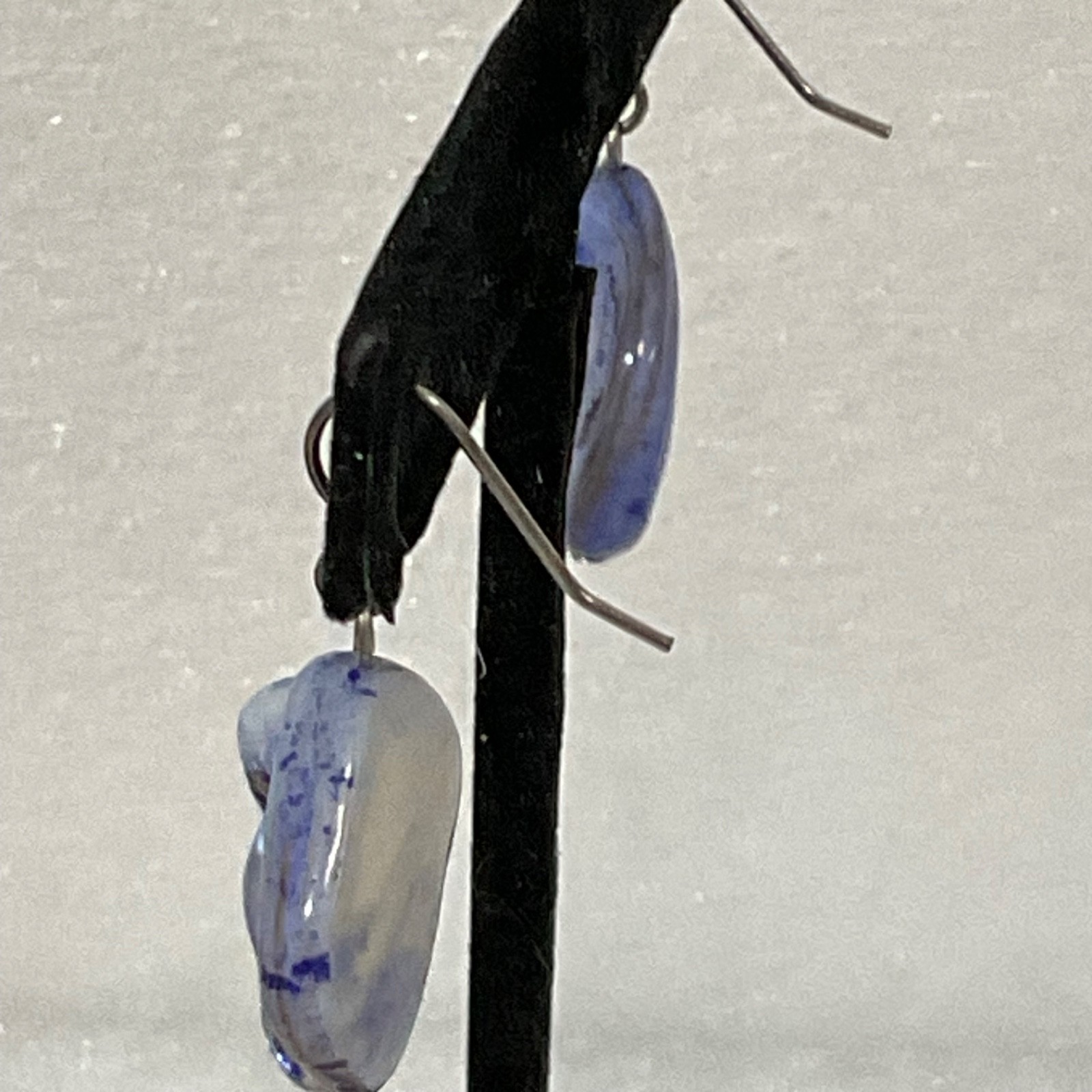 Handmade Blue White Glass Drop Earrings, Dangle Art Jewelry, 8g, 1" Length - Image 8
