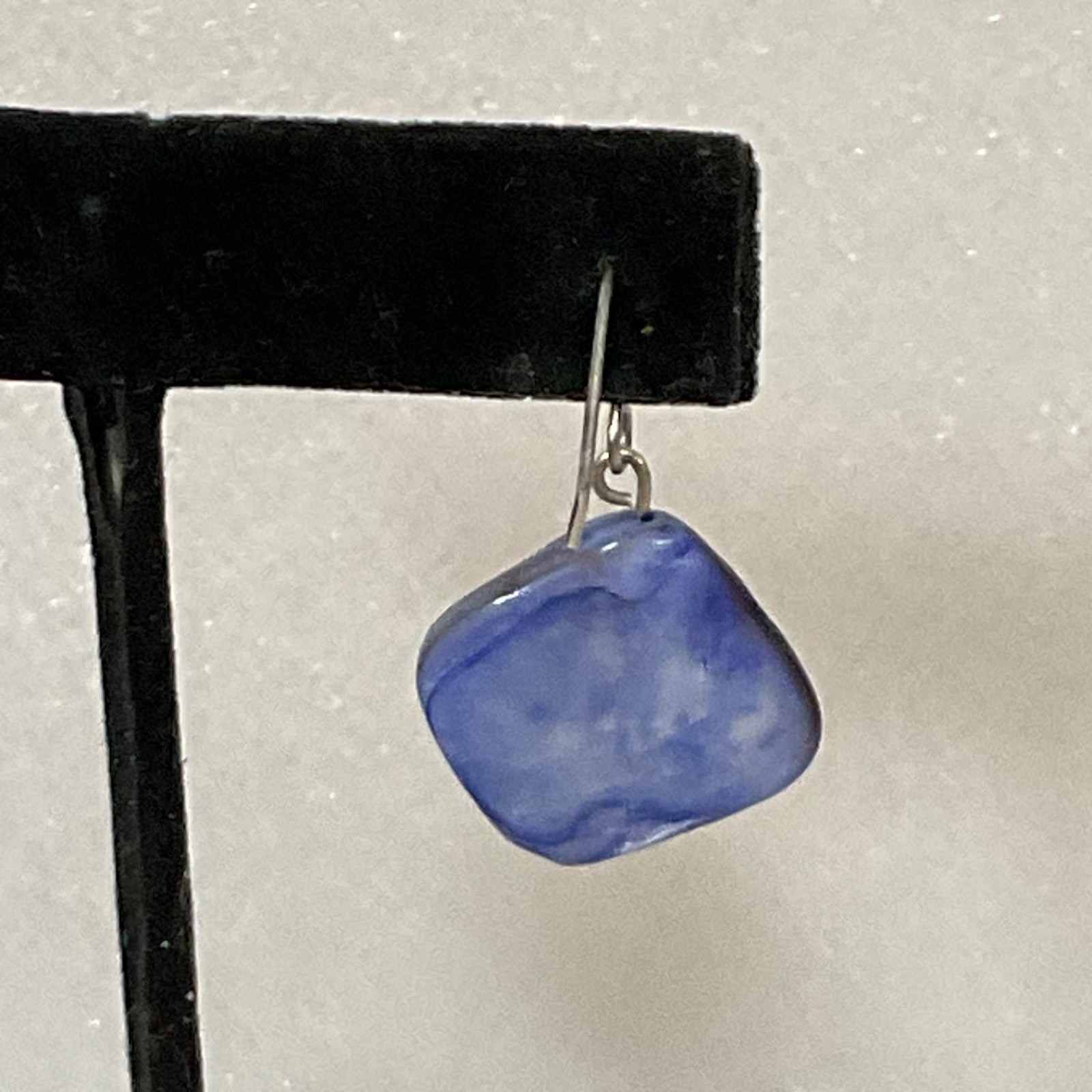 Handmade Blue White Glass Drop Earrings, Dangle Art Jewelry, 8g, 1" Length - Image 6