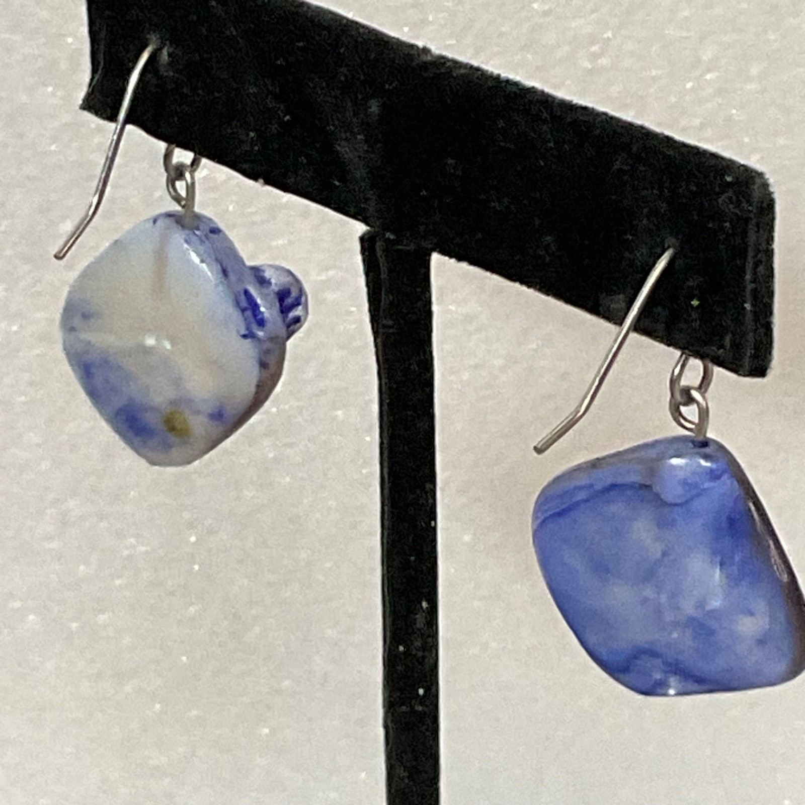 Handmade Blue White Glass Drop Earrings, Dangle Art Jewelry, 8g, 1" Length - Image 5