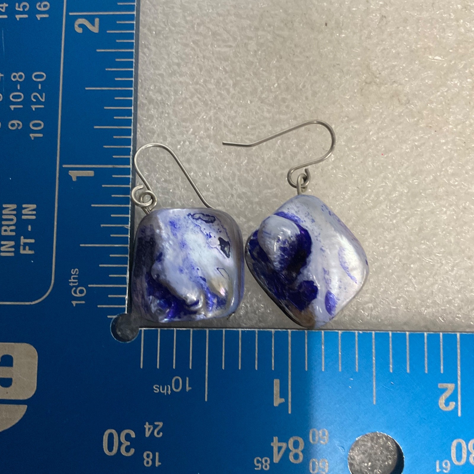 Handmade Blue White Glass Drop Earrings, Dangle Art Jewelry, 8g, 1" Length - Image 11