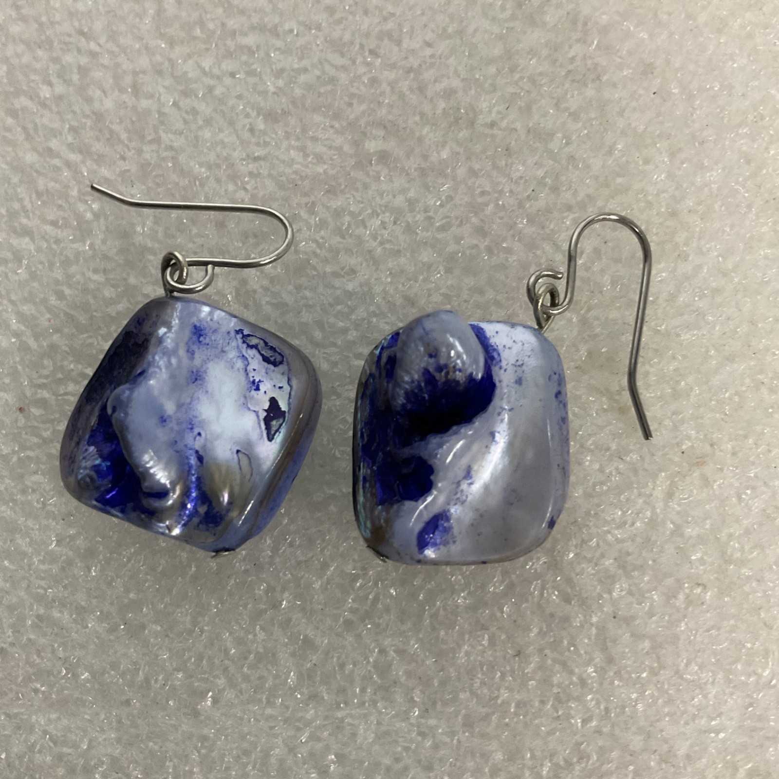 Handmade Blue White Glass Drop Earrings, Dangle Art Jewelry, 8g, 1" Length - Image 12
