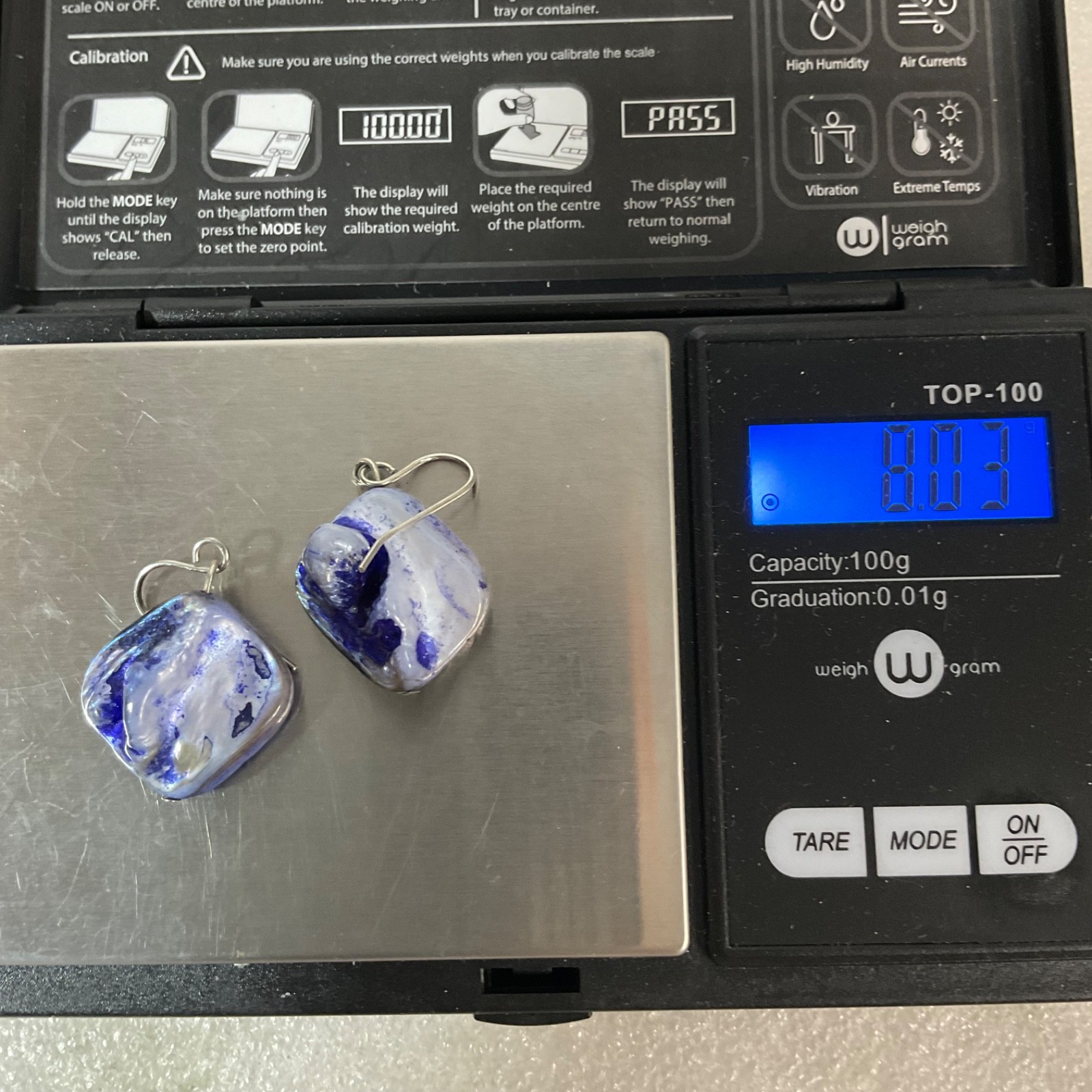 Handmade Blue White Glass Drop Earrings, Dangle Art Jewelry, 8g, 1" Length - Image 10