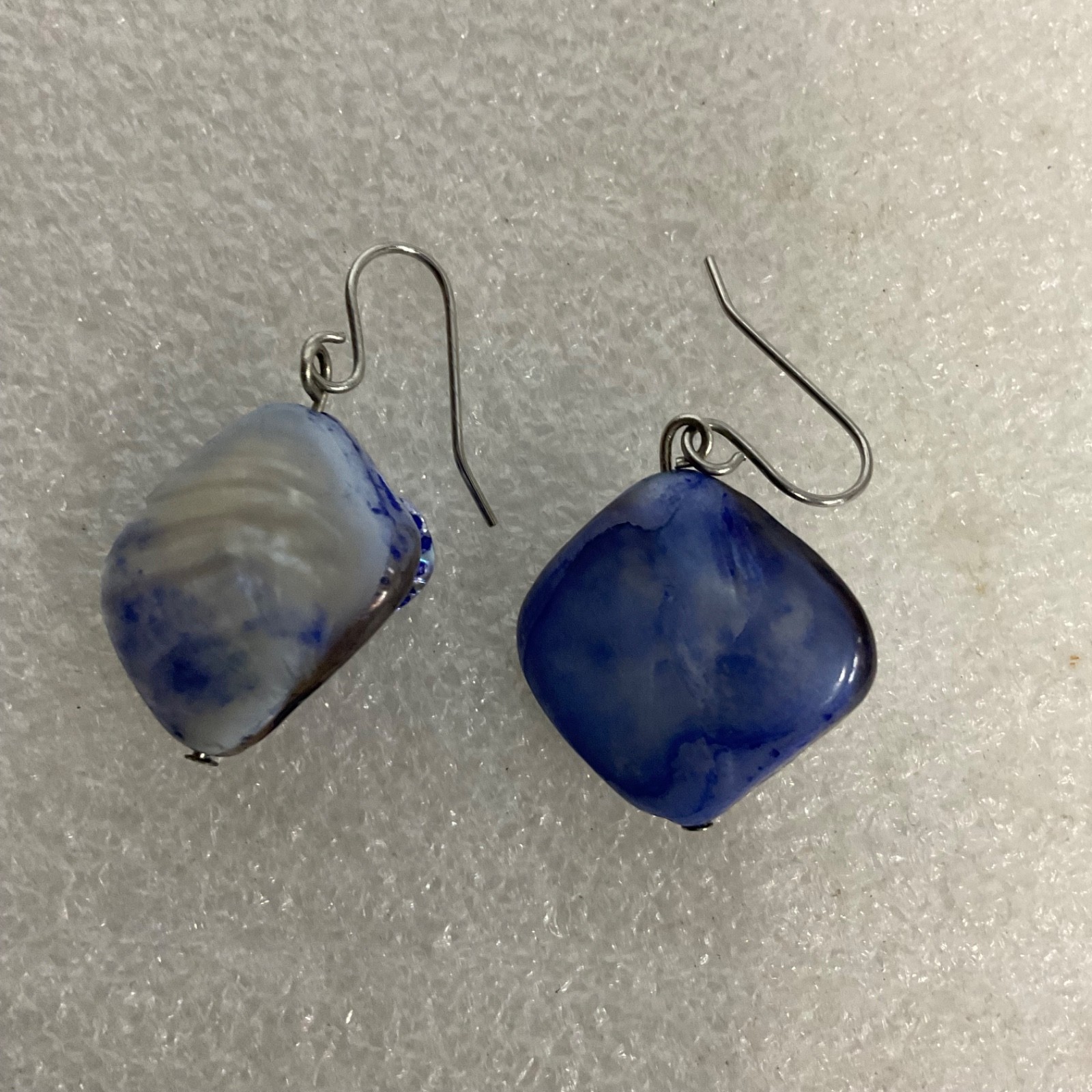 Handmade Blue White Glass Drop Earrings, Dangle Art Jewelry, 8g, 1" Length - Image 13
