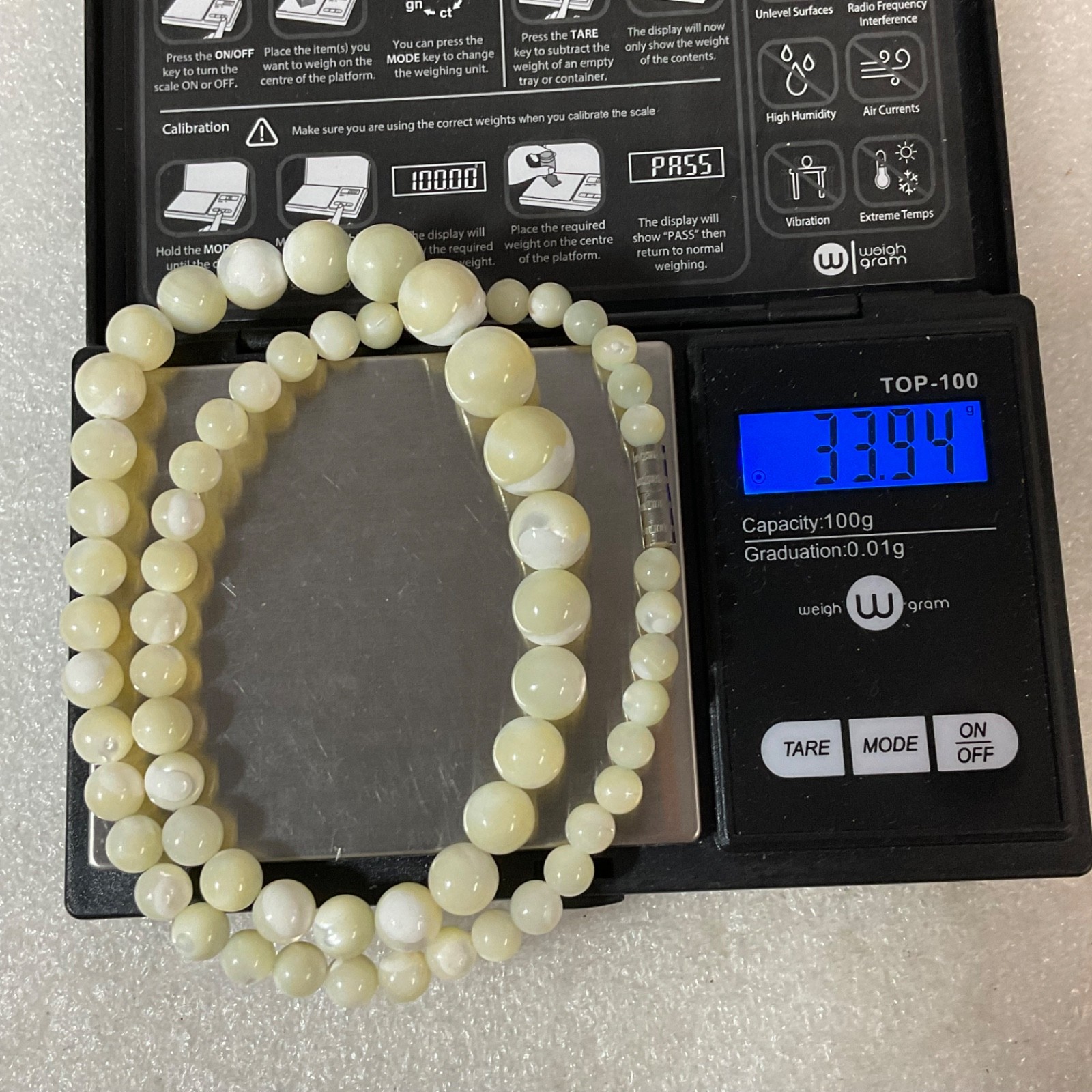 18" Polished Cream Stone Bead Necklace Barrel Clasp Vintage Jewelry 33.9g - Image 10