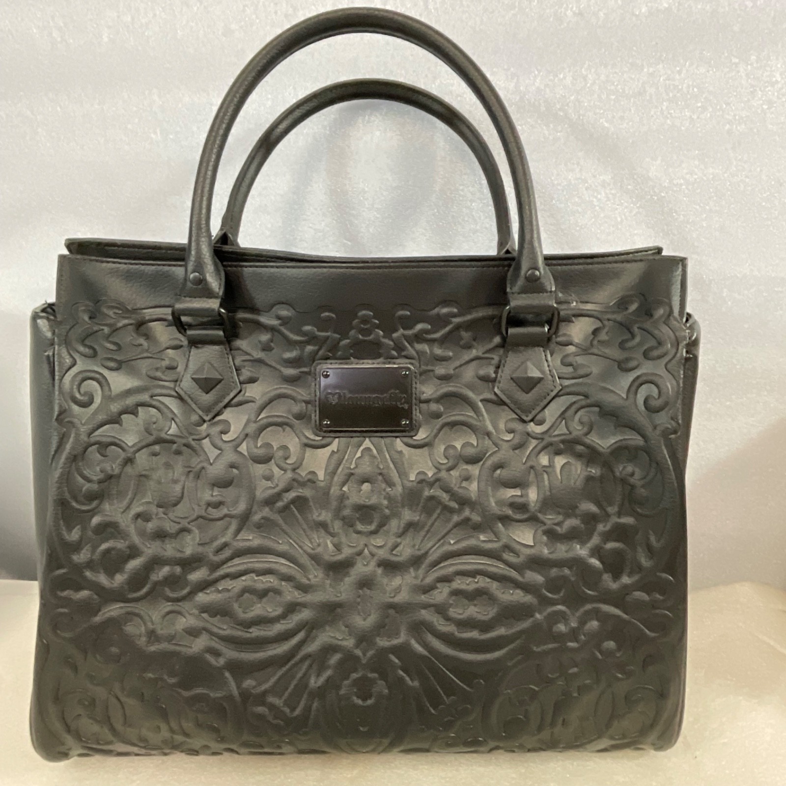Loungefly Black Embossed Skull Handbag Tote Purse With Dust Cover - Image 3