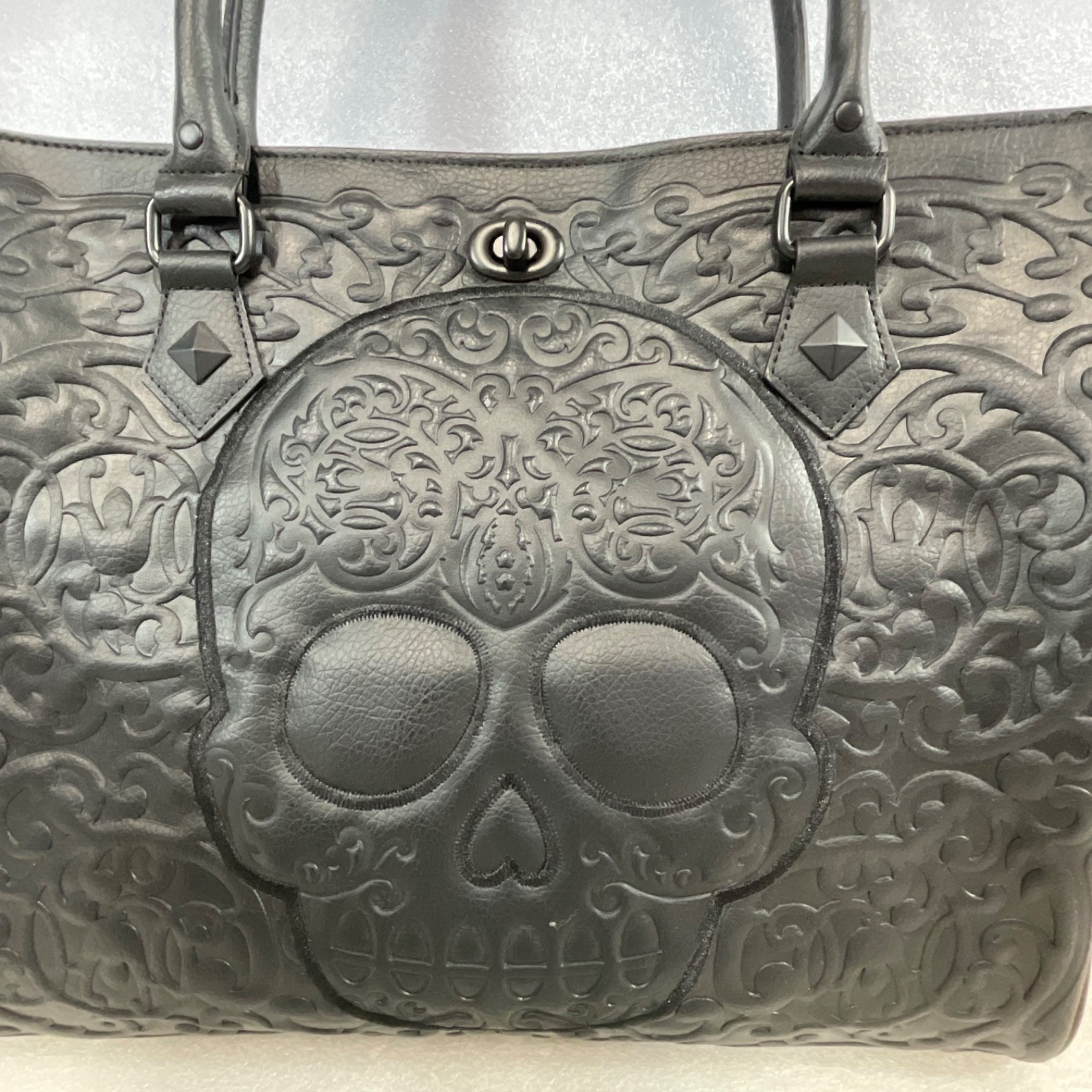 Loungefly Black Embossed Skull Handbag Tote Purse With Dust Cover - Image 2
