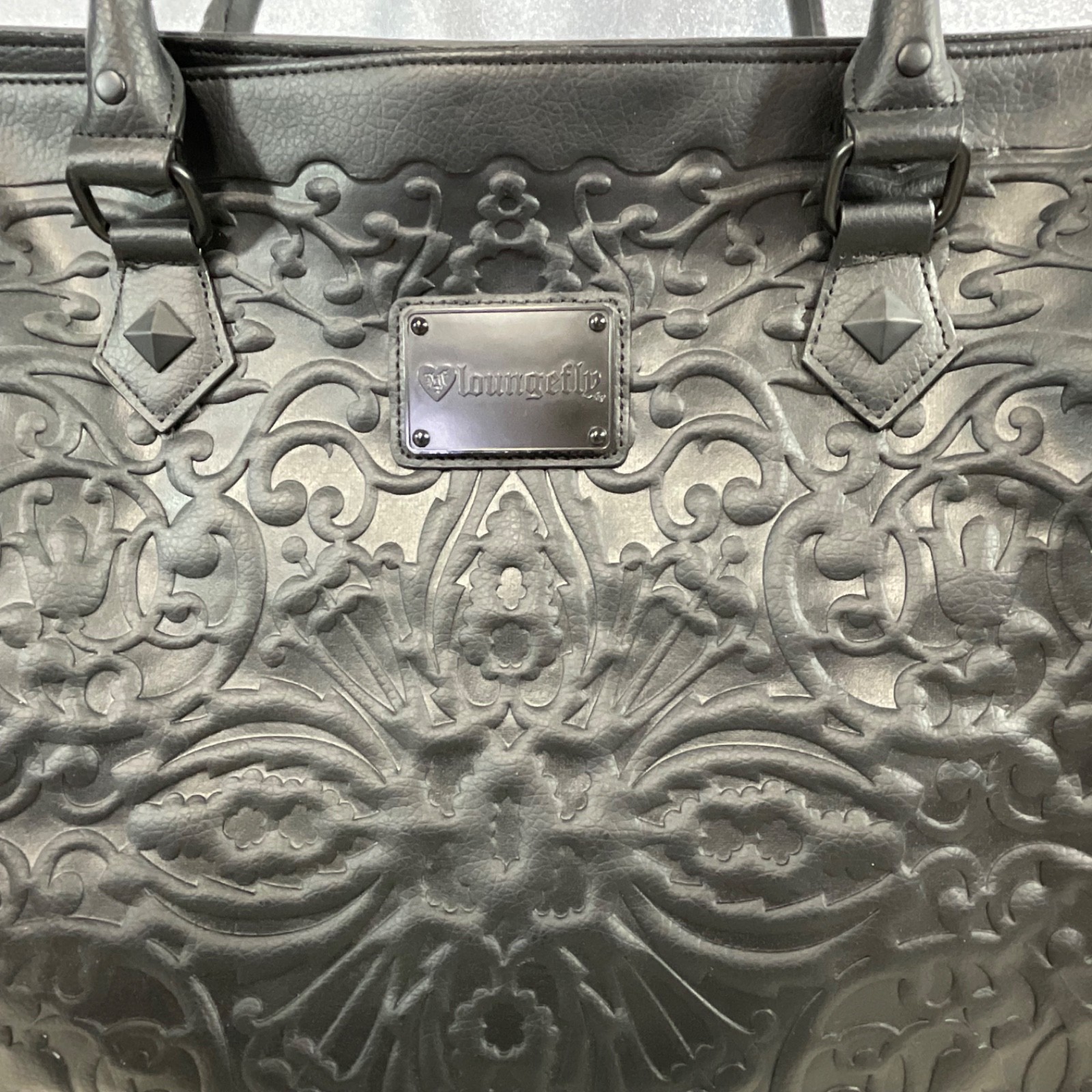 Loungefly Black Embossed Skull Handbag Tote Purse With Dust Cover - Image 4