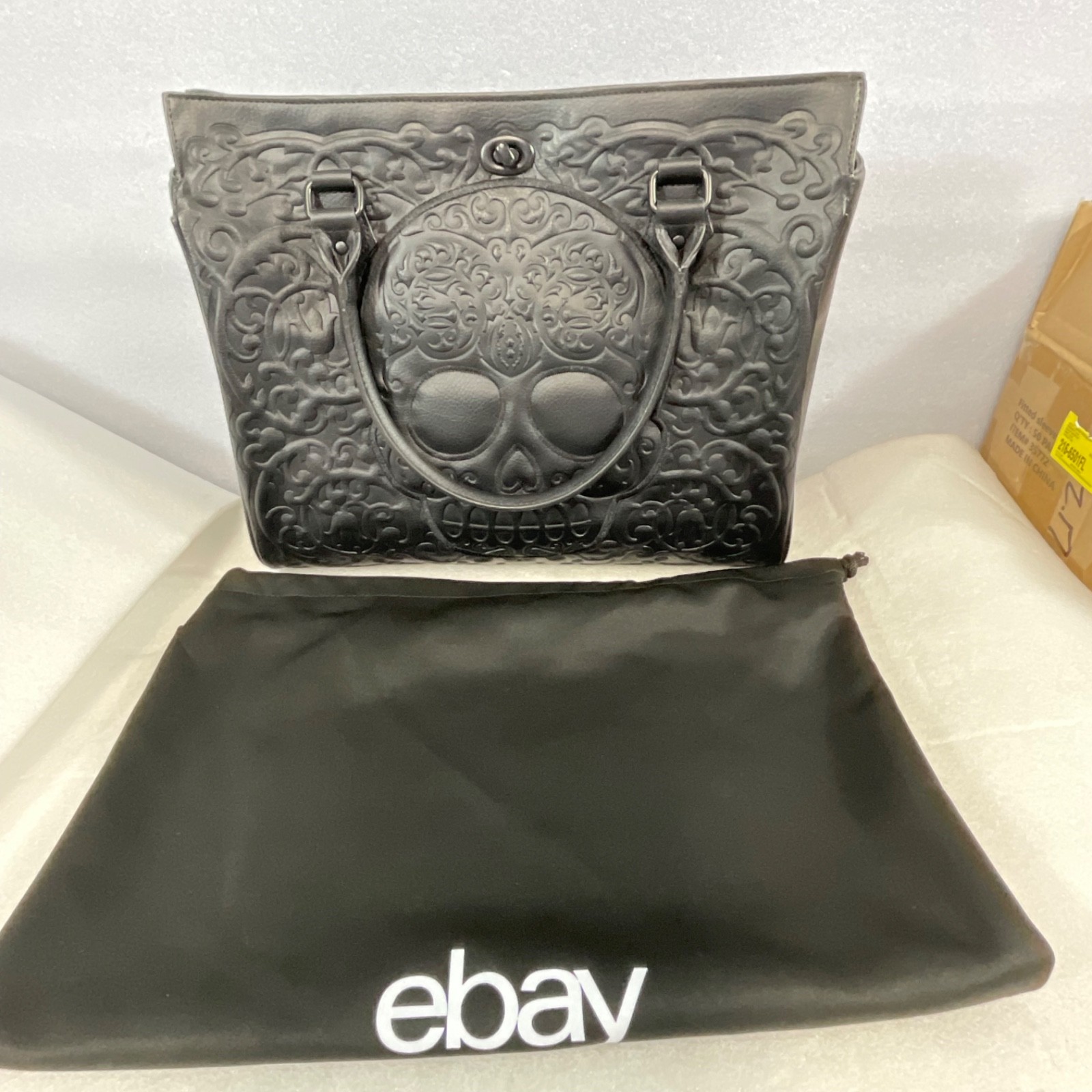 Loungefly Black Embossed Skull Handbag Tote Purse With Dust Cover - Image 22