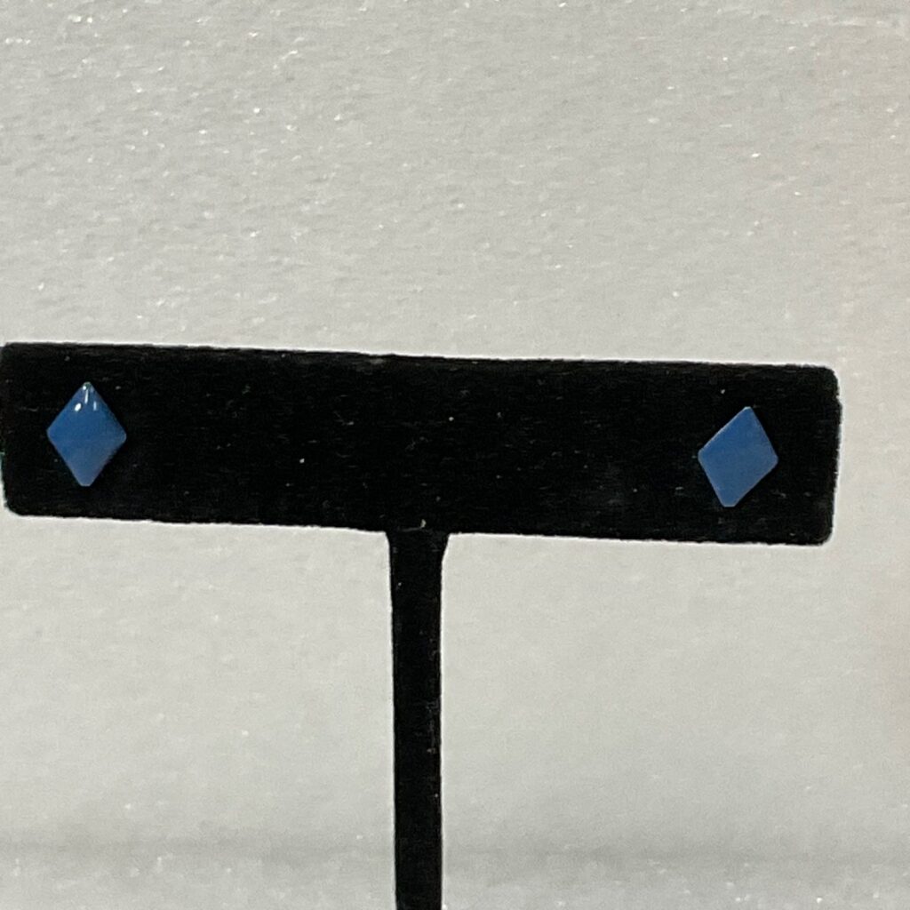 Blue Diamond Shape Stud Earrings Fashion Jewelry Silver Tone Post Minimalist - Image 1