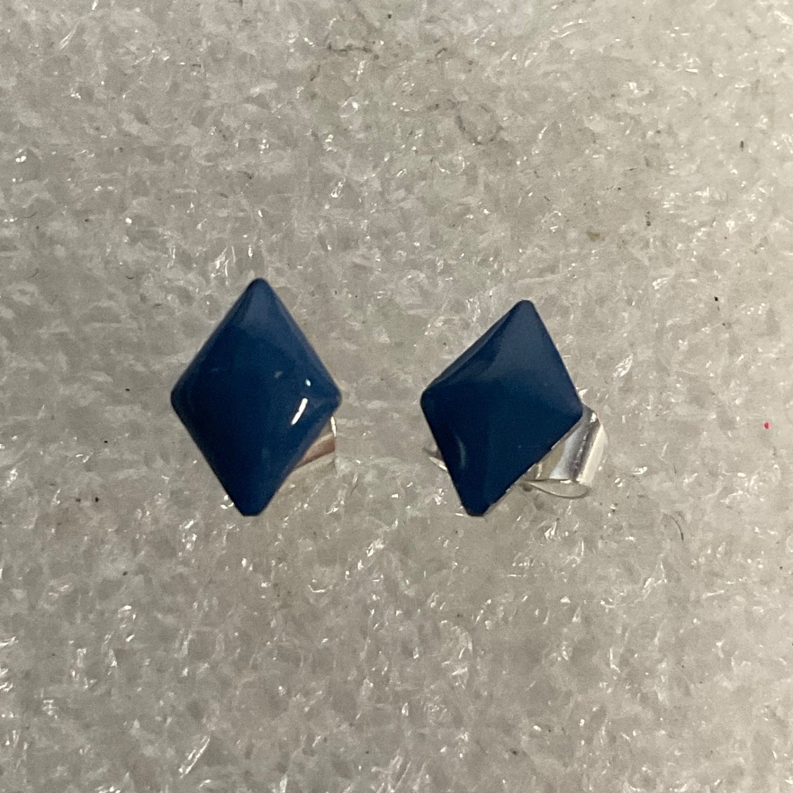 Blue Diamond Shape Stud Earrings Fashion Jewelry Silver Tone Post Minimalist - Image 7
