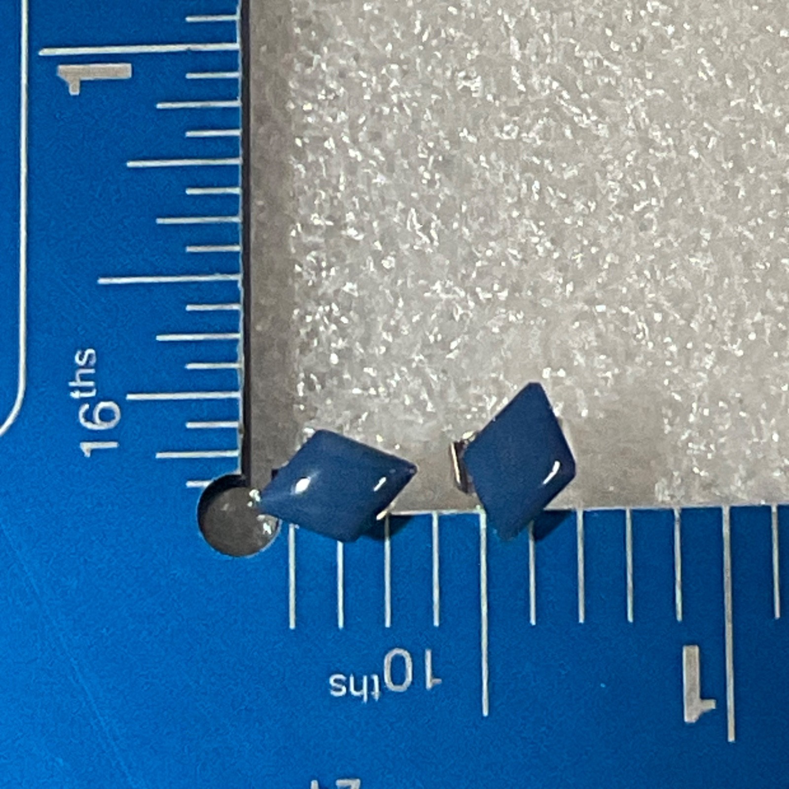 Blue Diamond Shape Stud Earrings Fashion Jewelry Silver Tone Post Minimalist - Image 10