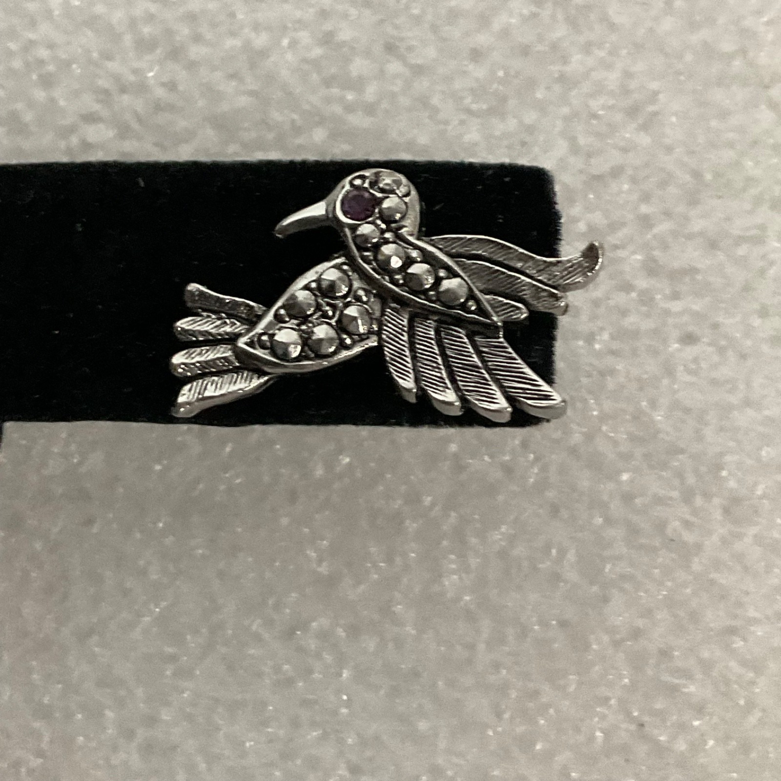 Avon Vintage Bird Earrings Silver Tone Marcasite Rhinestone Red Eye Studs - Image 6