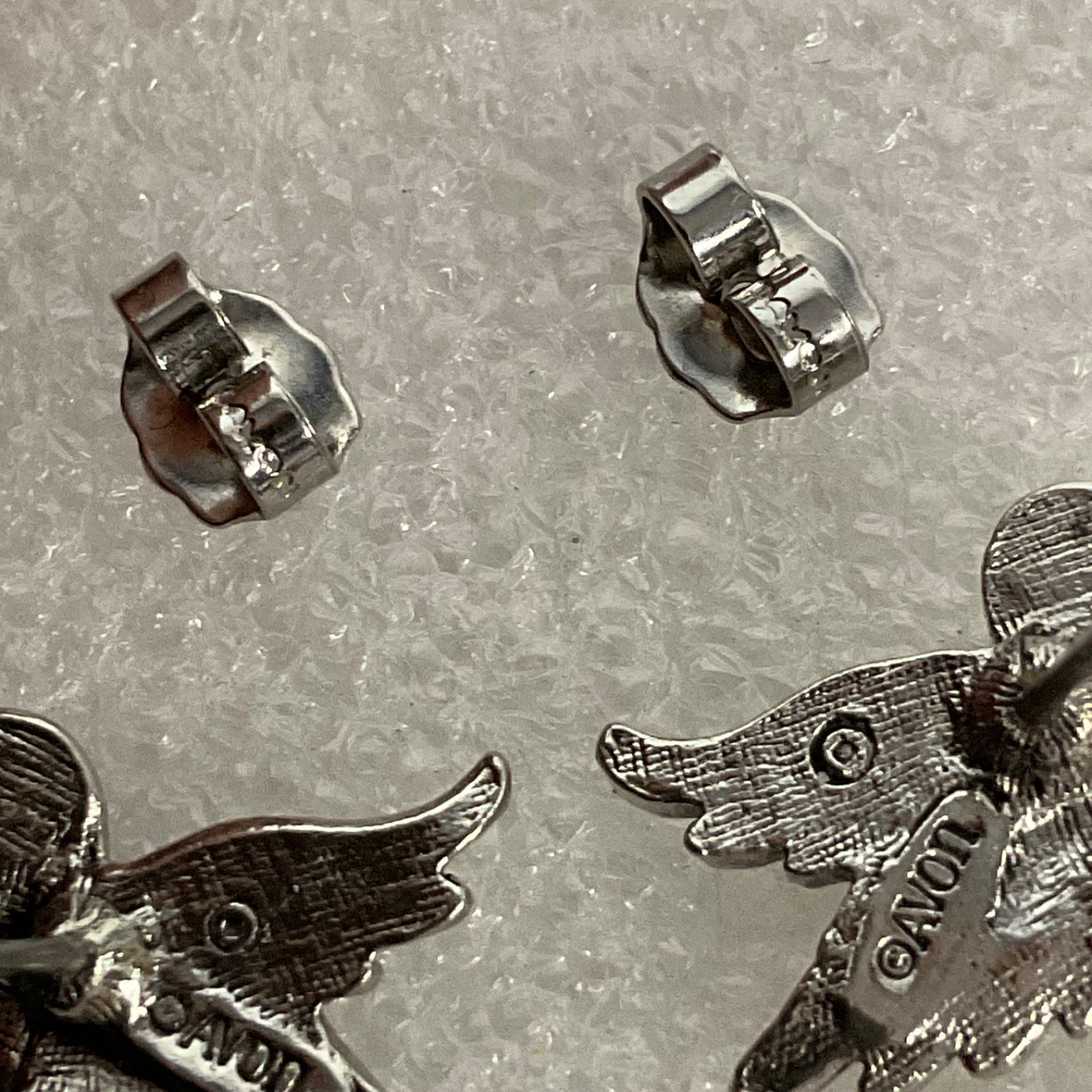 Avon Vintage Bird Earrings Silver Tone Marcasite Rhinestone Red Eye Studs - Image 9