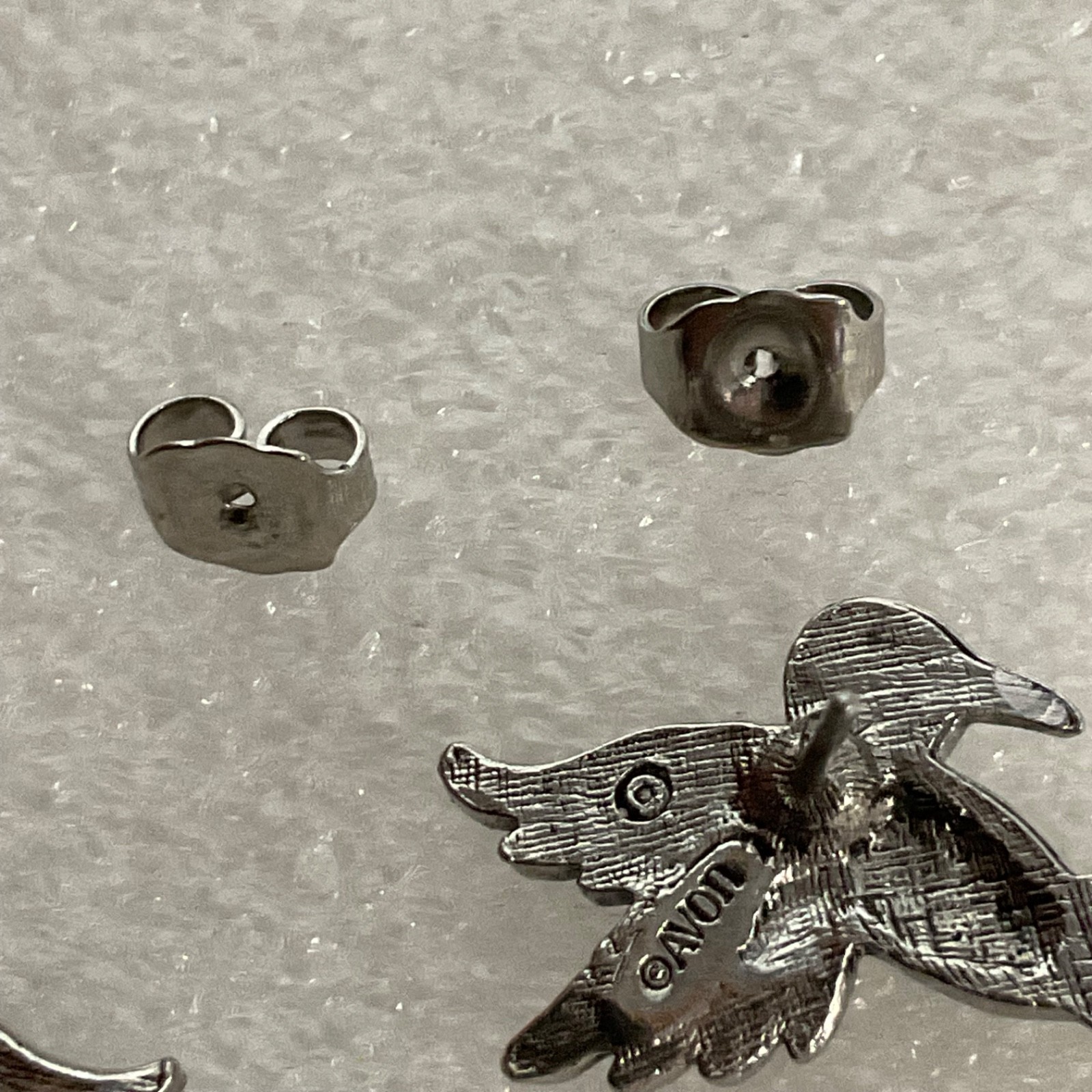 Avon Vintage Bird Earrings Silver Tone Marcasite Rhinestone Red Eye Studs - Image 10