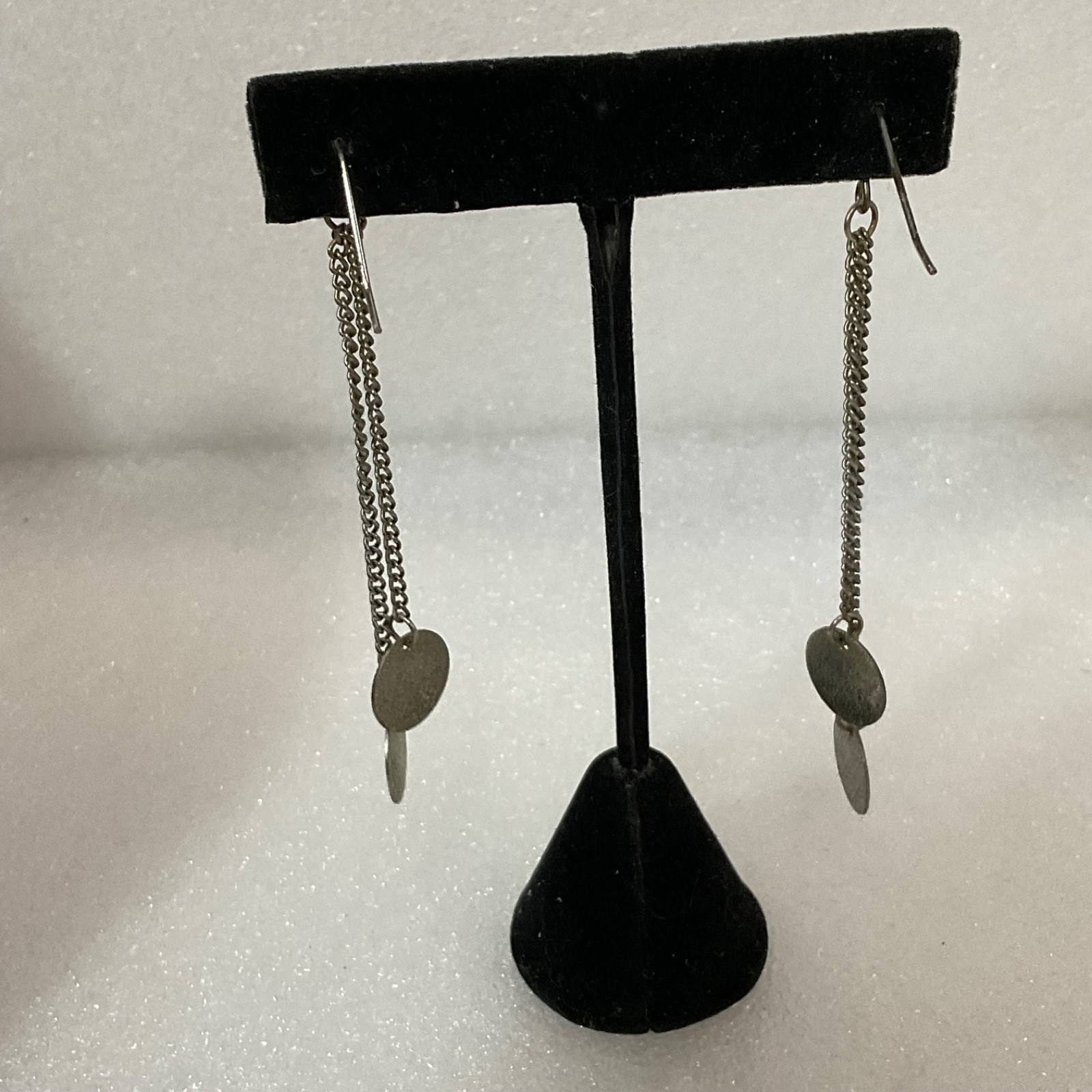 Vintage Silver Tone Dangle Earrings Long Chain Disc Drop Retro Boho Jewelry - Image 4