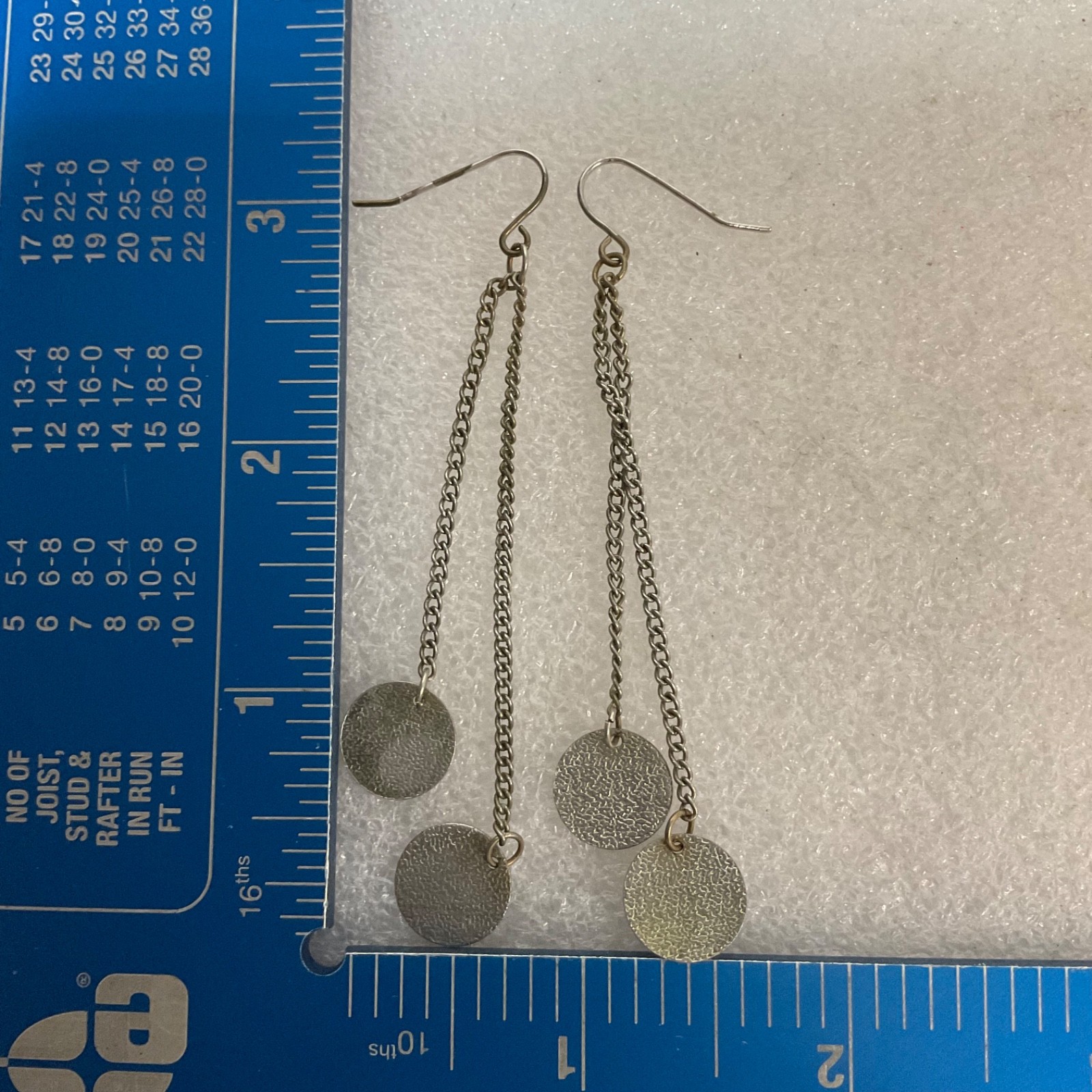 Vintage Silver Tone Dangle Earrings Long Chain Disc Drop Retro Boho Jewelry - Image 7