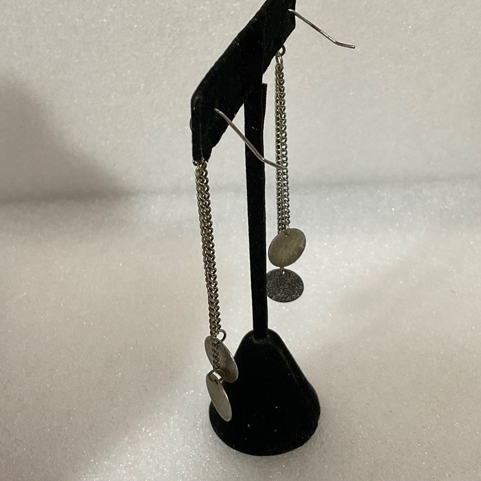 Vintage Silver Tone Dangle Earrings Long Chain Disc Drop Retro Boho Jewelry - Image 3