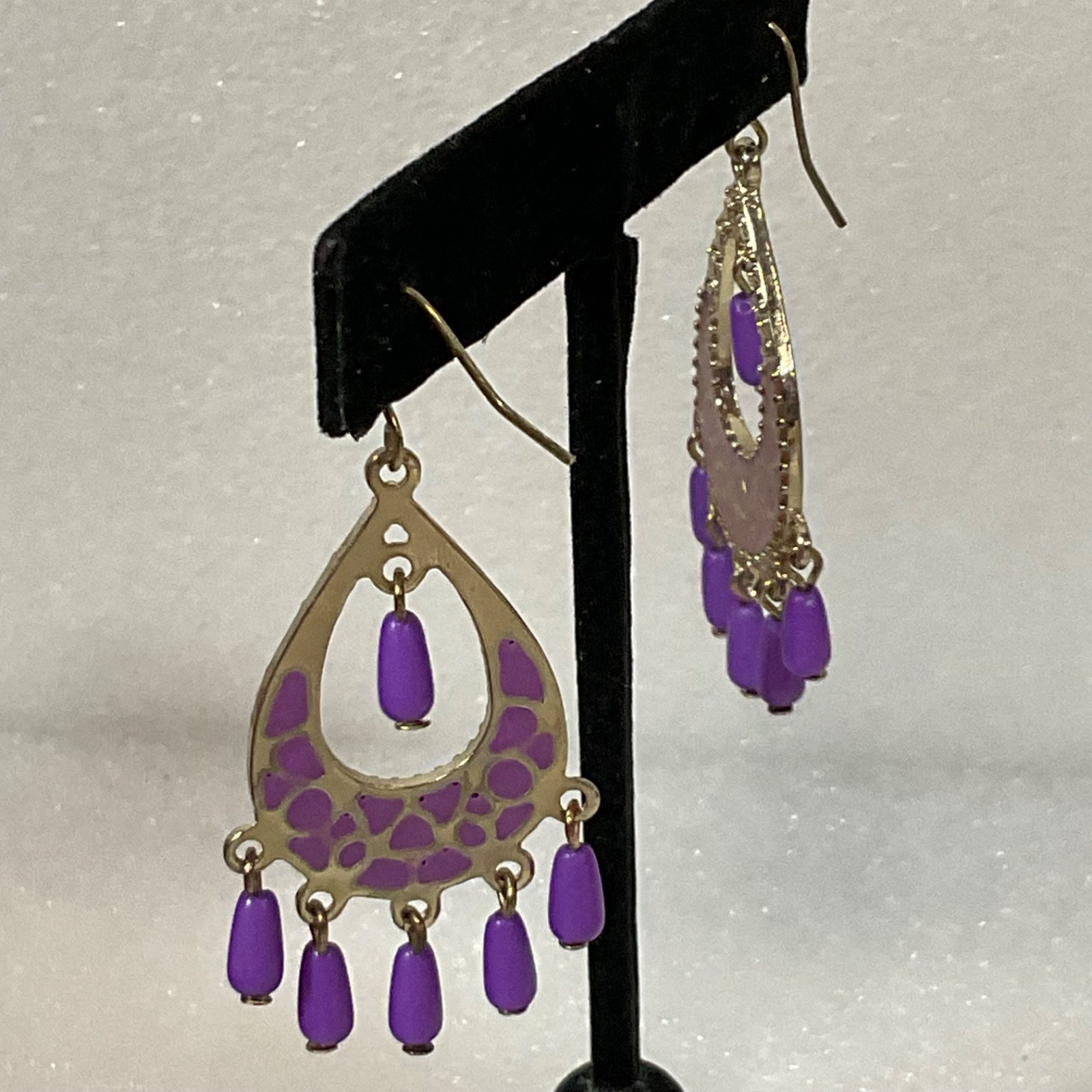 Vintage Purple Beaded Dangle Earrings Boho Chandelier Gypsy Festival Jewelry - Image 5