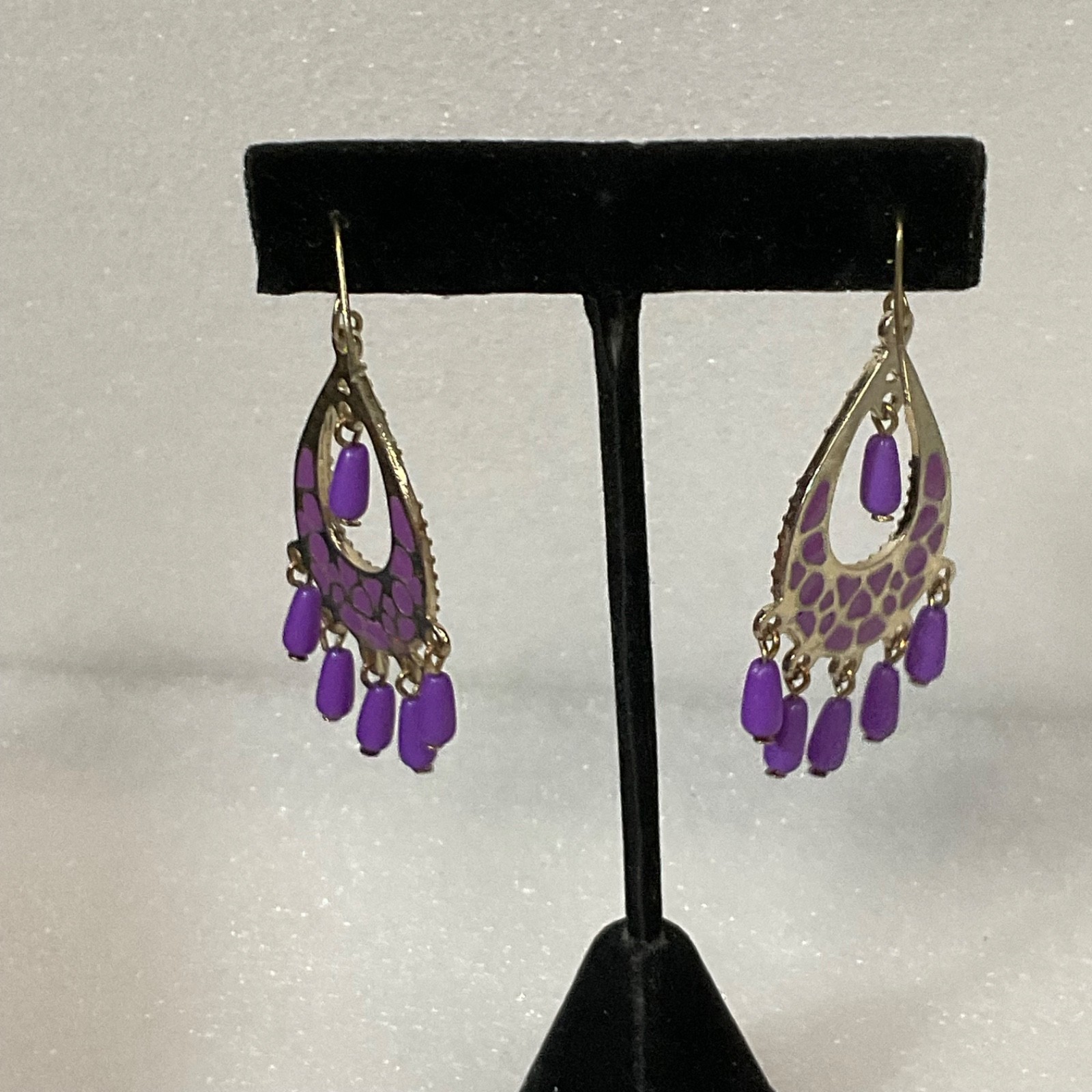 Vintage Purple Beaded Dangle Earrings Boho Chandelier Gypsy Festival Jewelry - Image 8