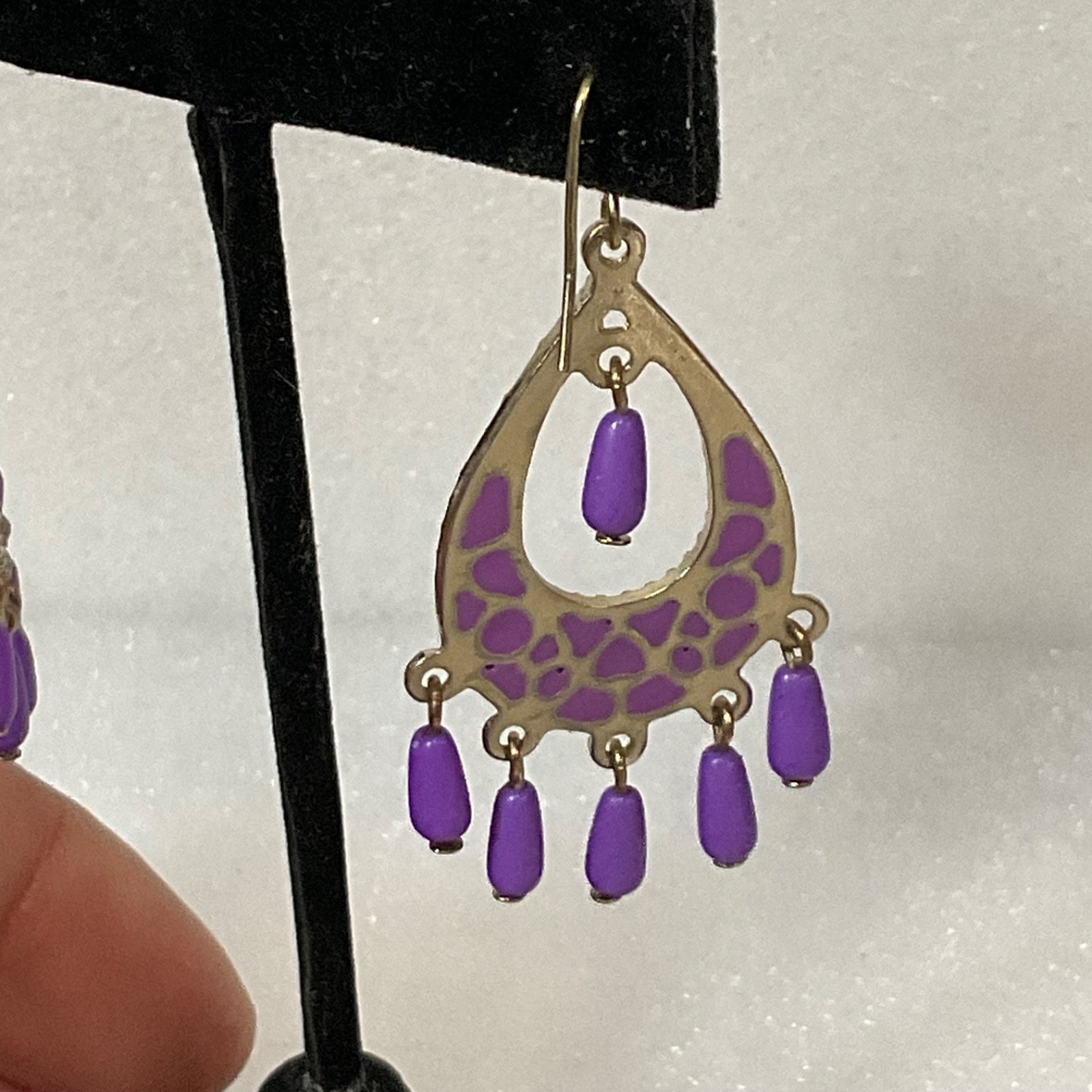 Vintage Purple Beaded Dangle Earrings Boho Chandelier Gypsy Festival Jewelry - Image 7