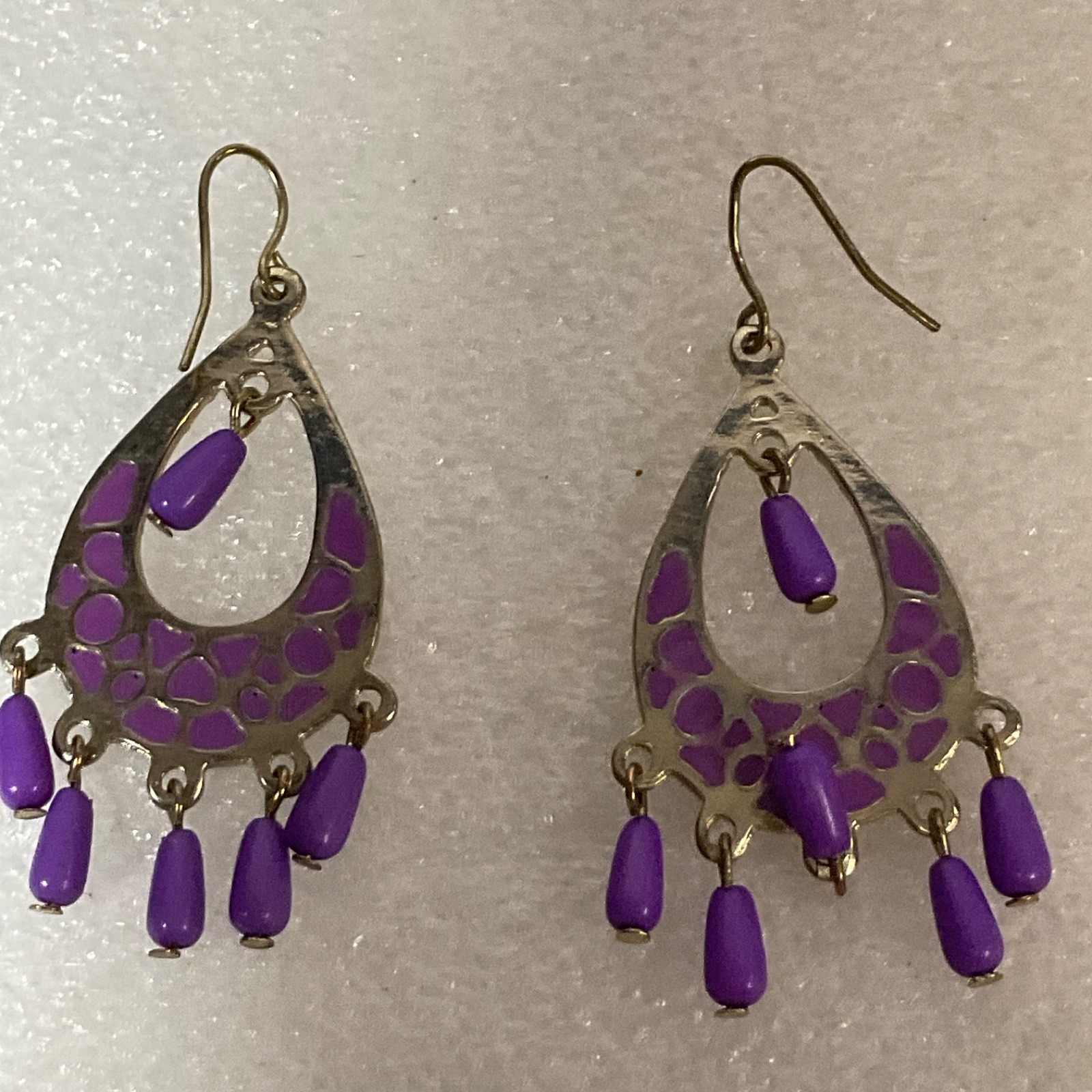 Vintage Purple Beaded Dangle Earrings Boho Chandelier Gypsy Festival Jewelry - Image 11