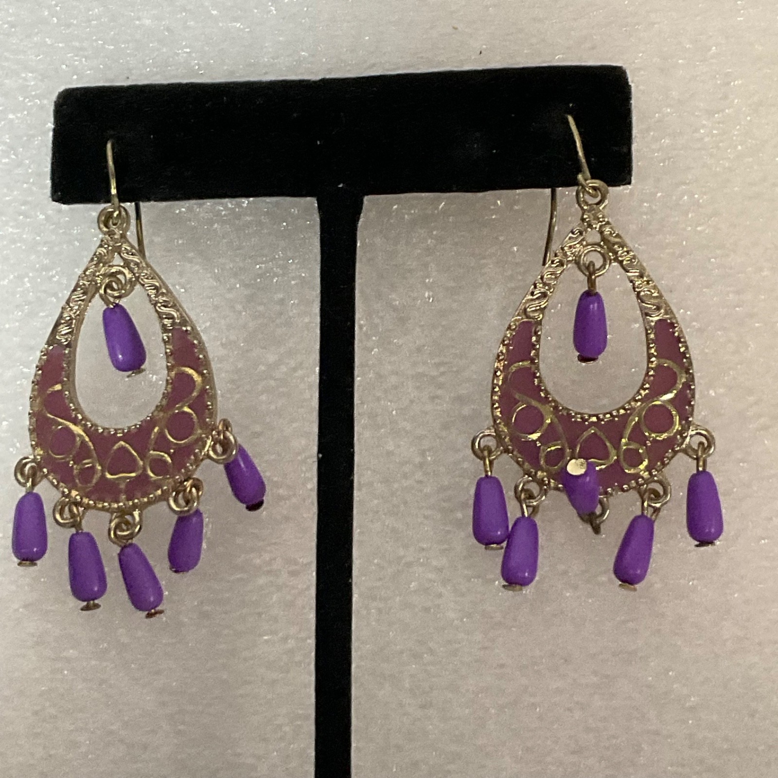 Vintage Purple Beaded Dangle Earrings Boho Chandelier Gypsy Festival Jewelry - Image 9