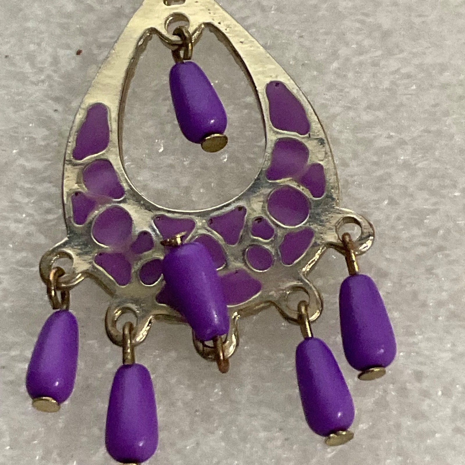 Vintage Purple Beaded Dangle Earrings Boho Chandelier Gypsy Festival Jewelry - Image 12