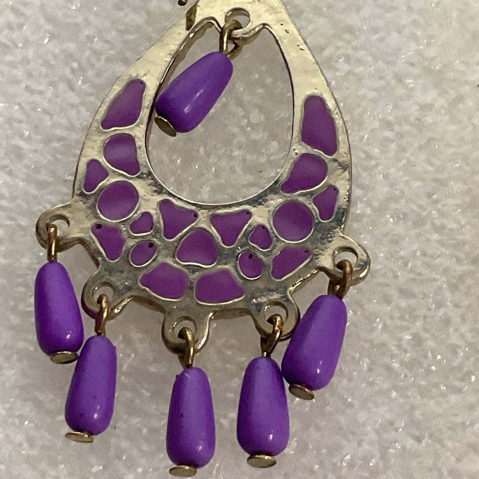 Vintage Purple Beaded Dangle Earrings Boho Chandelier Gypsy Festival Jewelry - Image 13