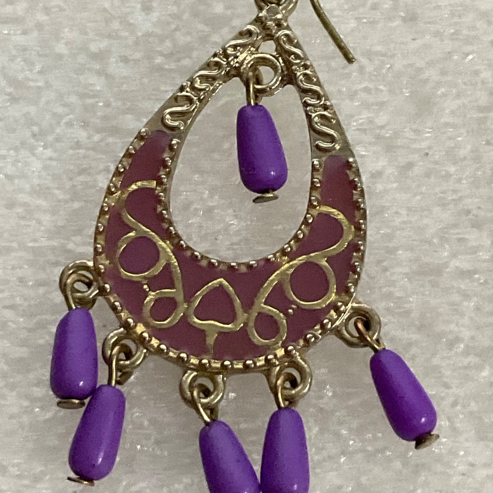 Vintage Purple Beaded Dangle Earrings Boho Chandelier Gypsy Festival Jewelry - Image 14