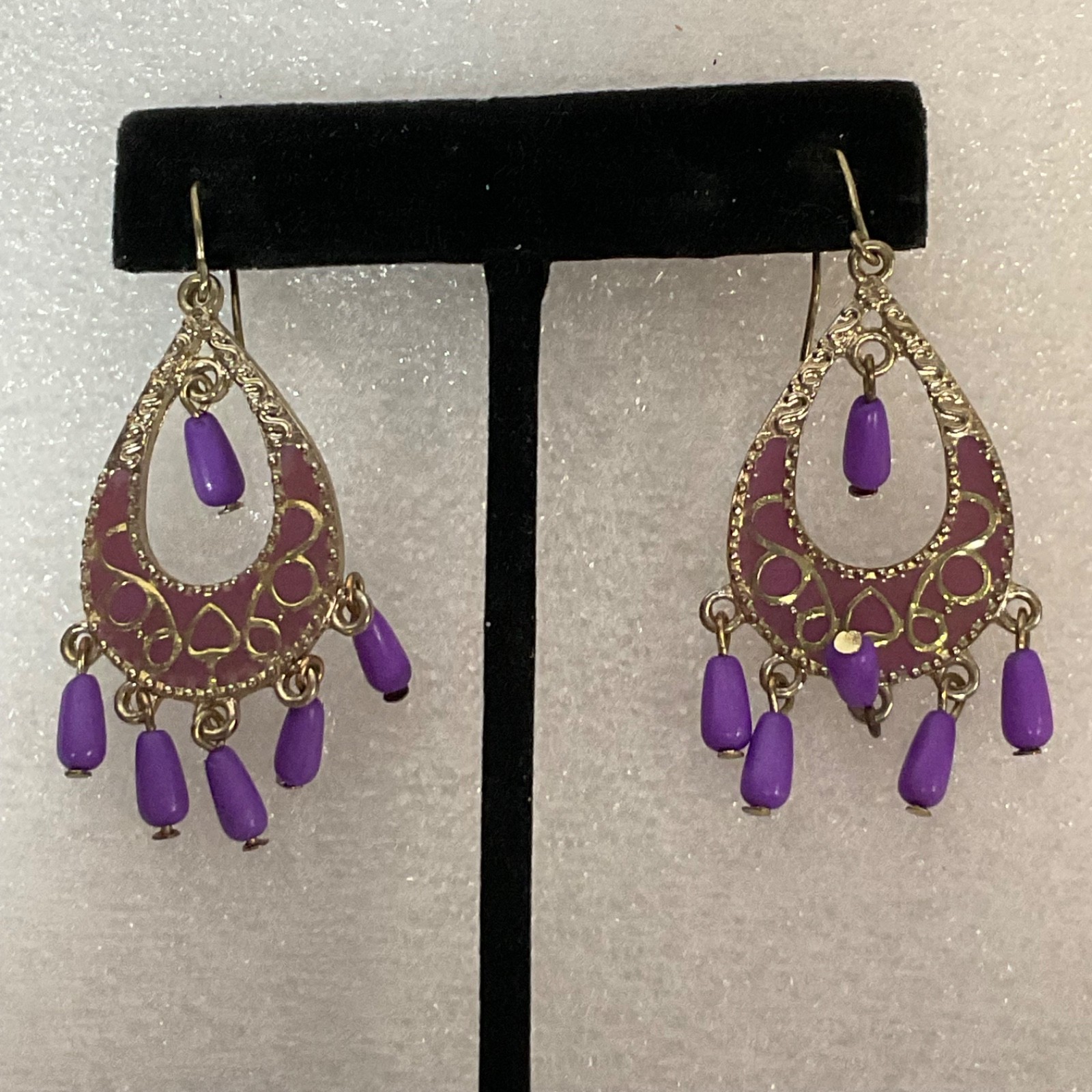 Vintage Purple Beaded Dangle Earrings Boho Chandelier Gypsy Festival Jewelry - Image 10