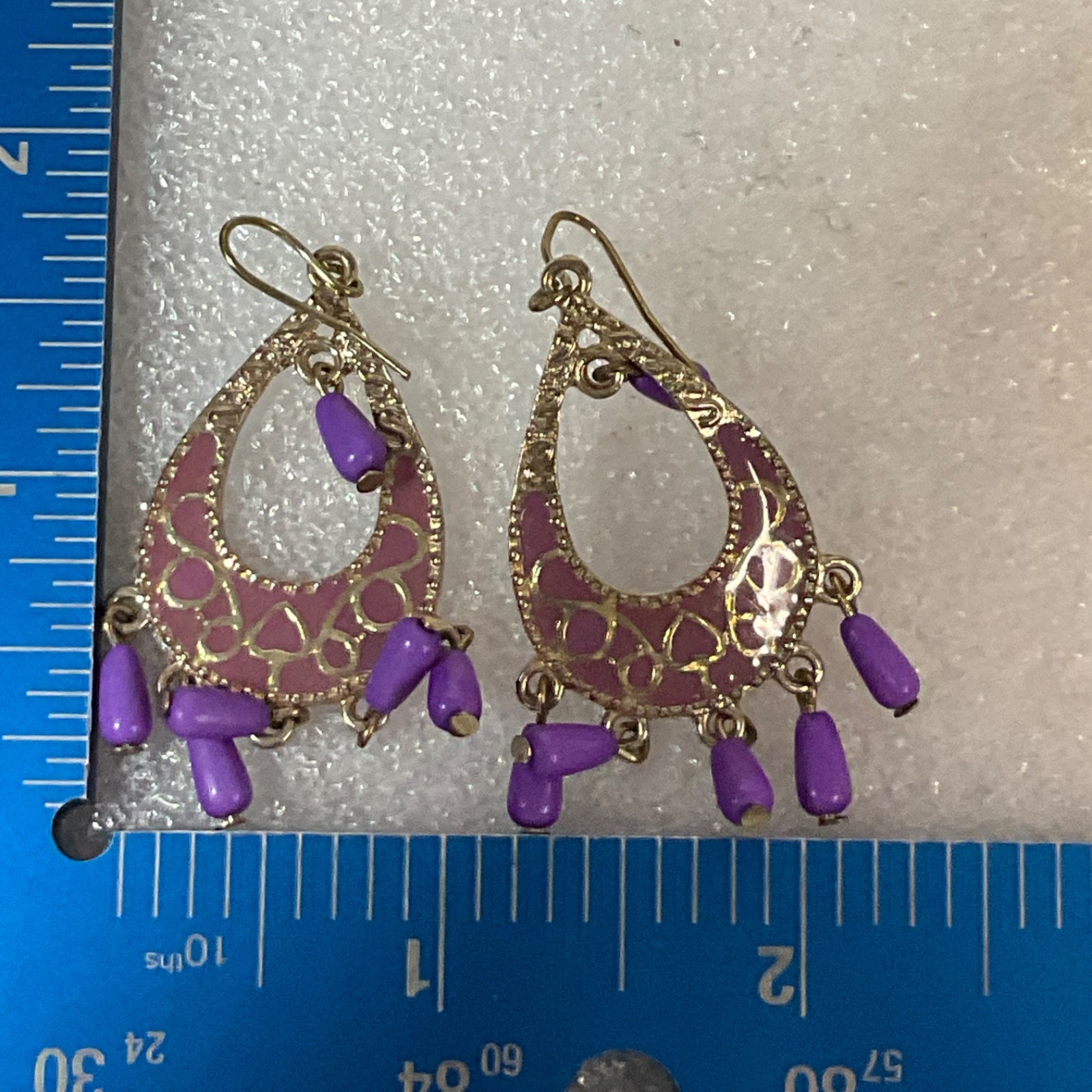 Vintage Purple Beaded Dangle Earrings Boho Chandelier Gypsy Festival Jewelry - Image 17
