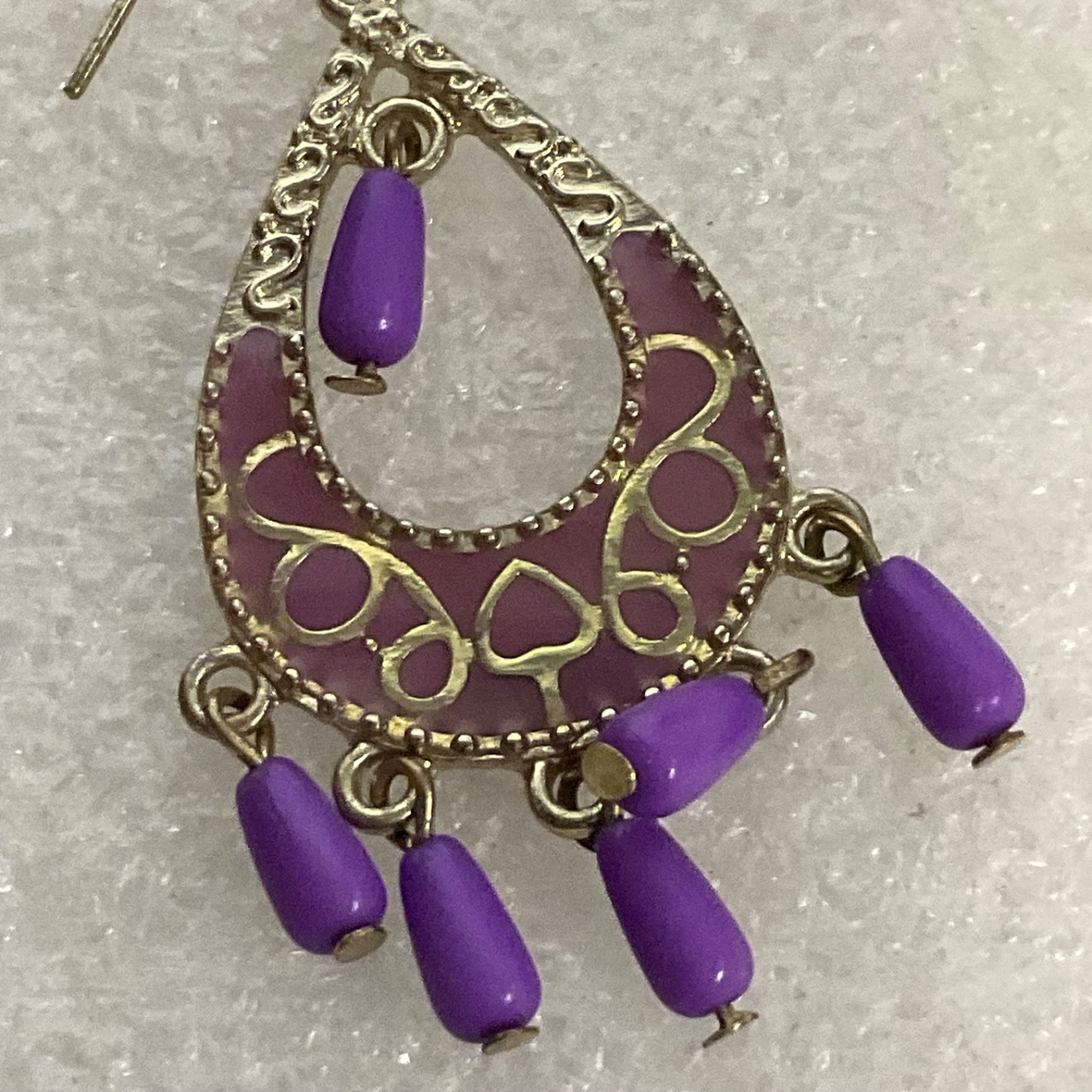 Vintage Purple Beaded Dangle Earrings Boho Chandelier Gypsy Festival Jewelry - Image 16