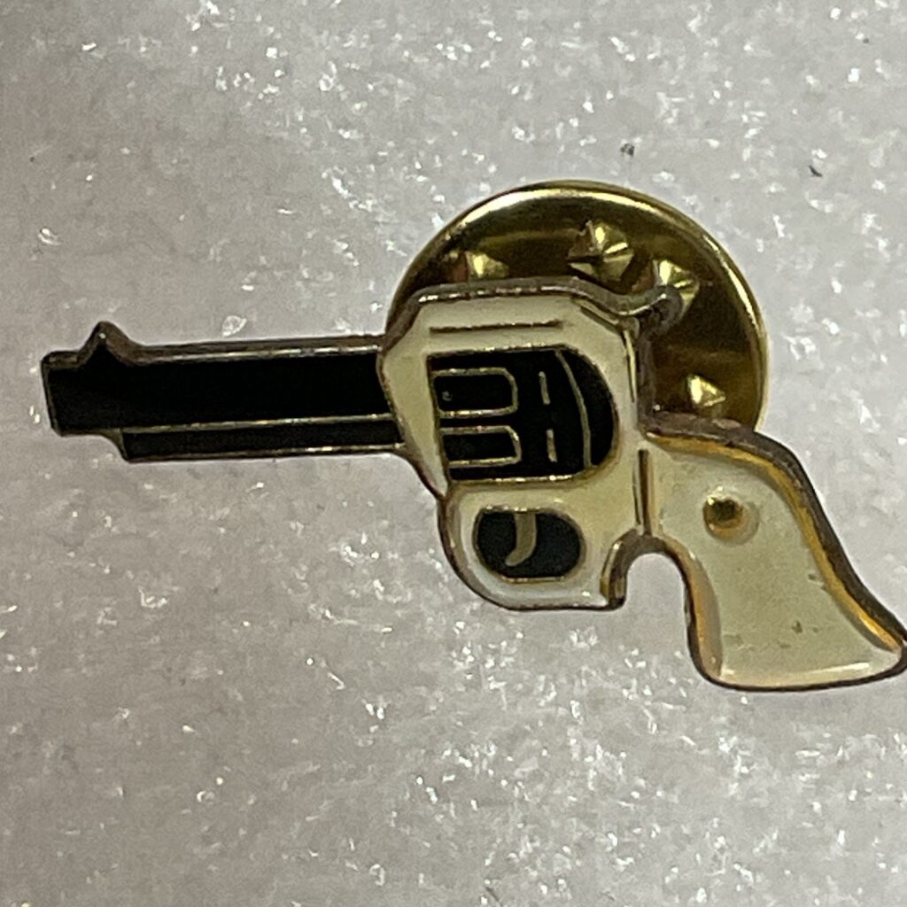 Vintage Revolver Pistol Outlaw Metal Enamel Pin Pinback 1” X 1/2” - Image 1
