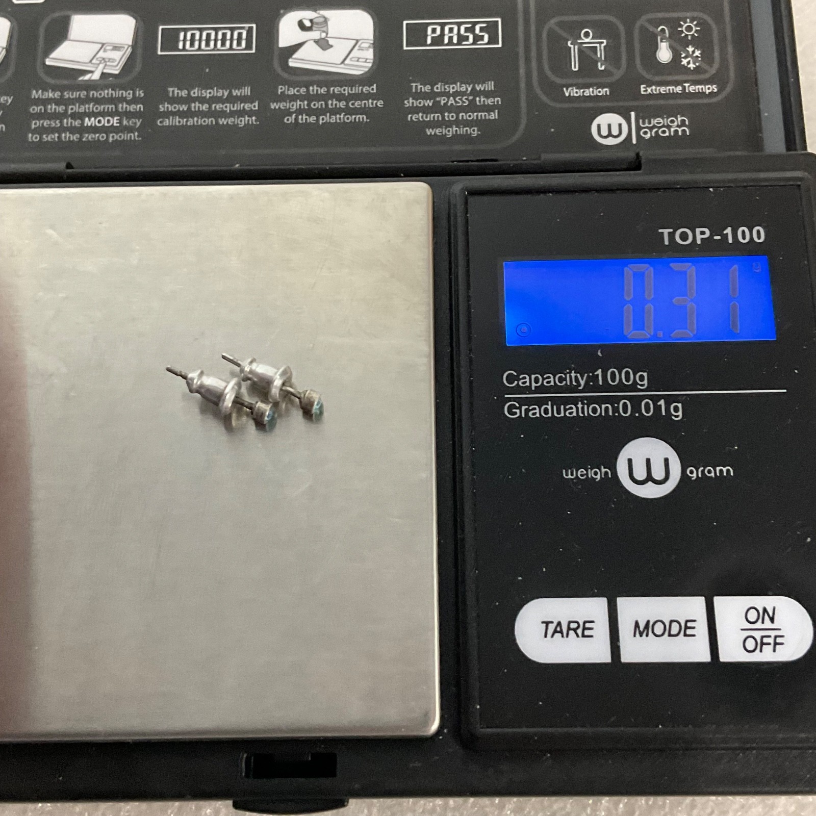 Small Silver Tone Blue Gem Stud Earrings 0.25in 0.31g Minimalist Pierced Jewelry - Image 3