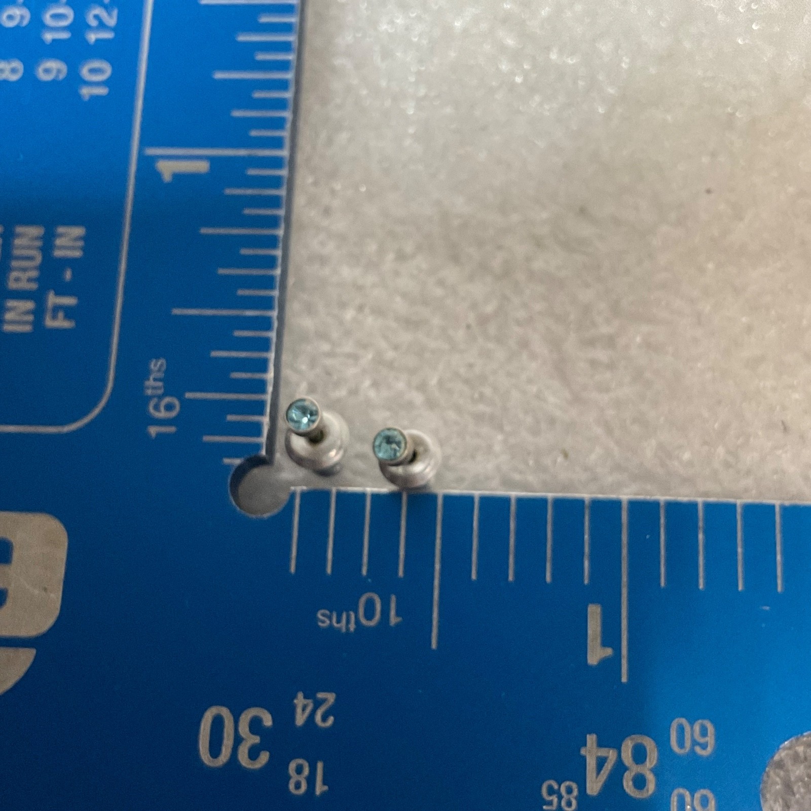 Small Silver Tone Blue Gem Stud Earrings 0.25in 0.31g Minimalist Pierced Jewelry - Image 5