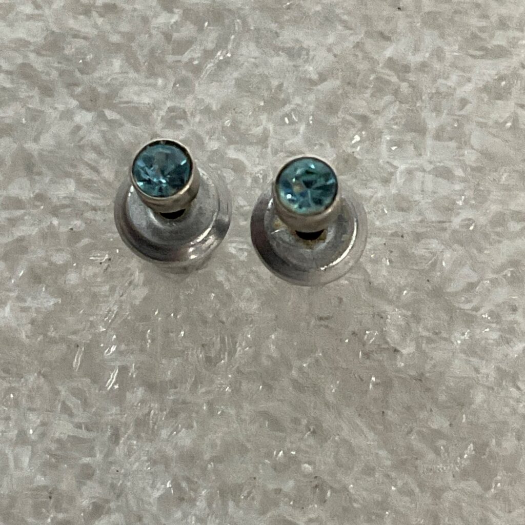 Small Silver Tone Blue Gem Stud Earrings 0.25in 0.31g Minimalist Pierced Jewelry - Image 1
