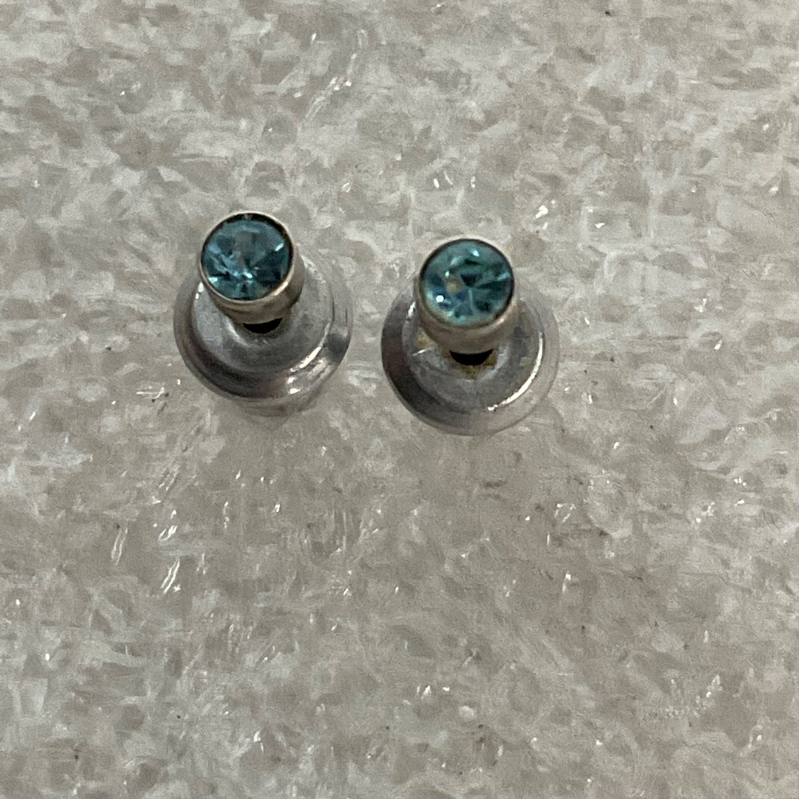 Small Silver Tone Blue Gem Stud Earrings 0.25in 0.31g Minimalist Pierced Jewelry - Image 1