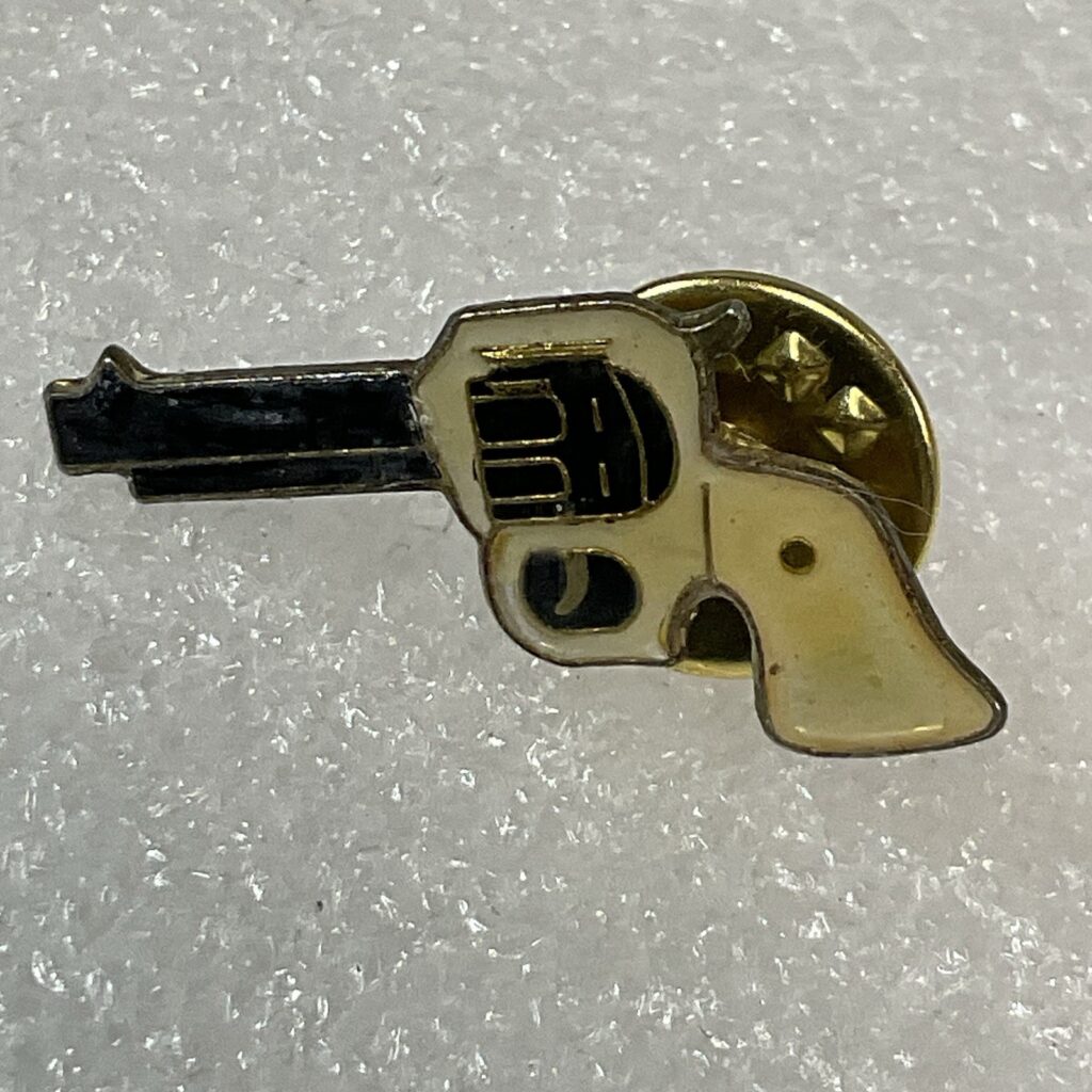 Vintage Revolver Outlaw Pistol Metal Enamel Pin Pinback 1” X 1/2” - Image 1