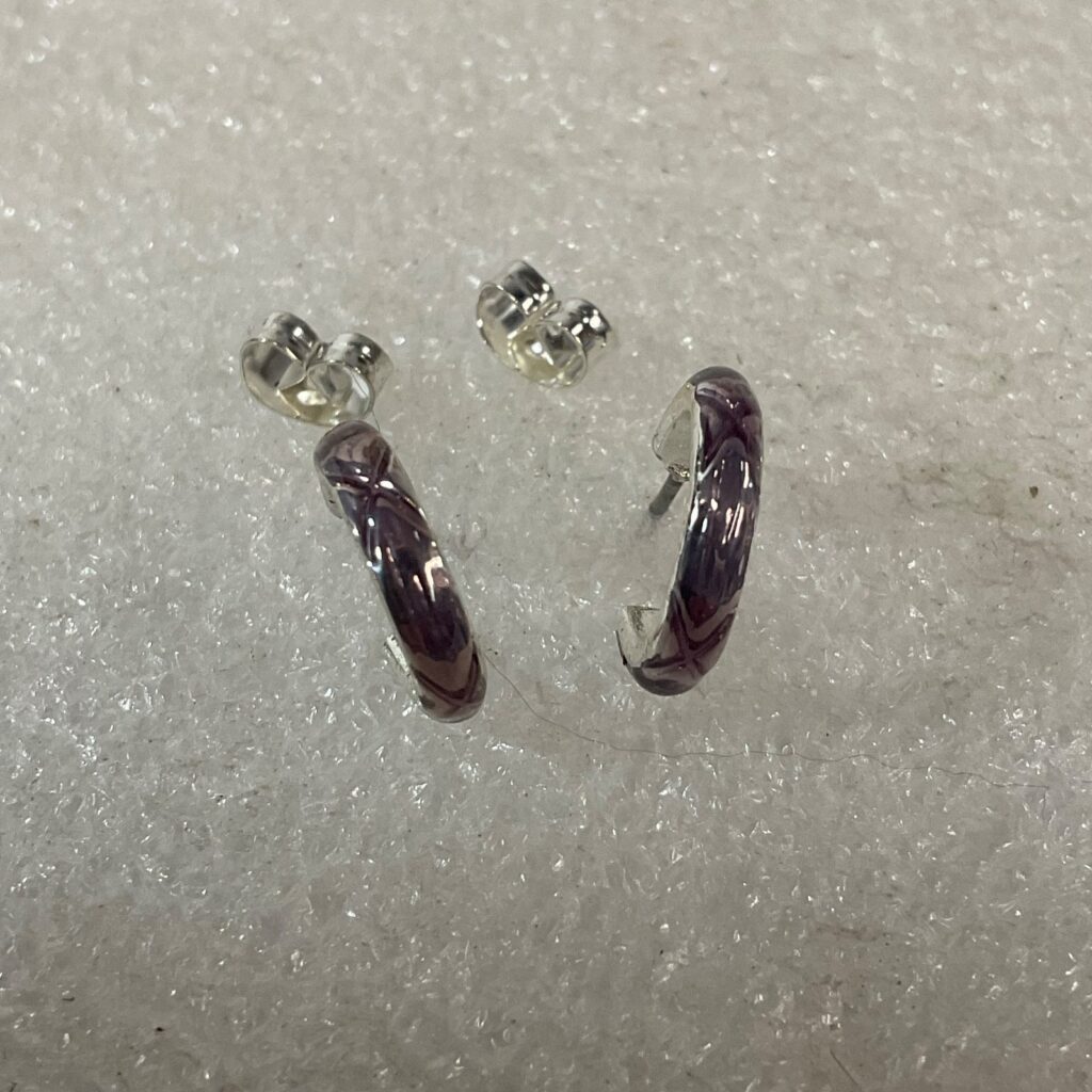 Small Silver Tone Hoop Stud Earrings 0.5in Purple Polished Minimalist Jewelry - Image 1