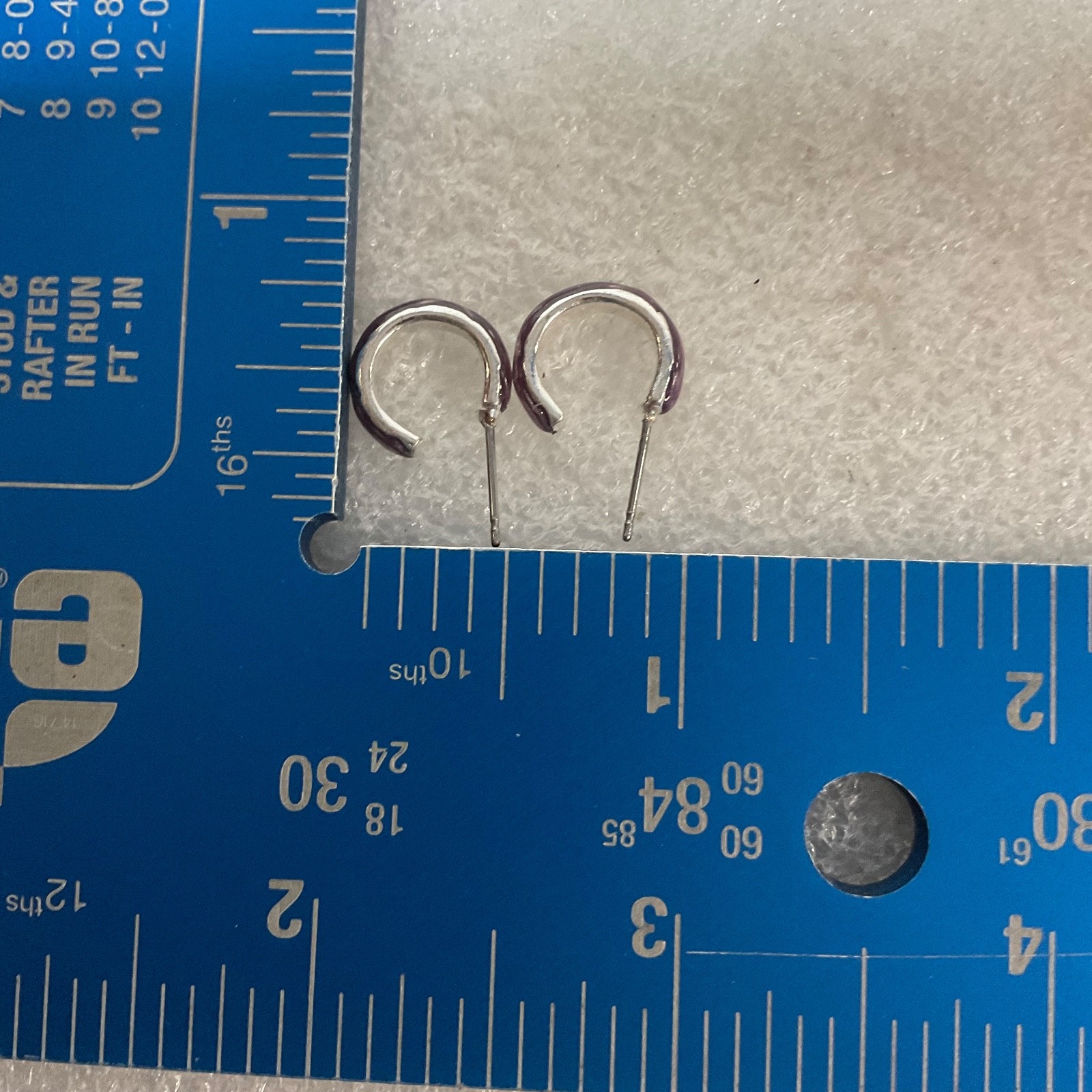 Small Silver Tone Hoop Stud Earrings 0.5in Purple Polished Minimalist Jewelry - Image 6