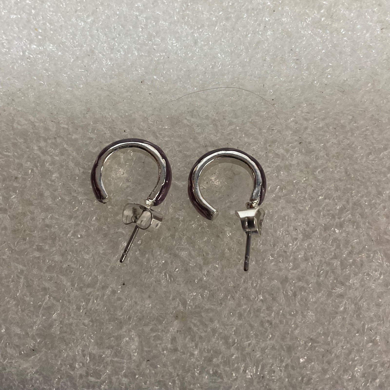 Small Silver Tone Hoop Stud Earrings 0.5in Purple Polished Minimalist Jewelry - Image 7